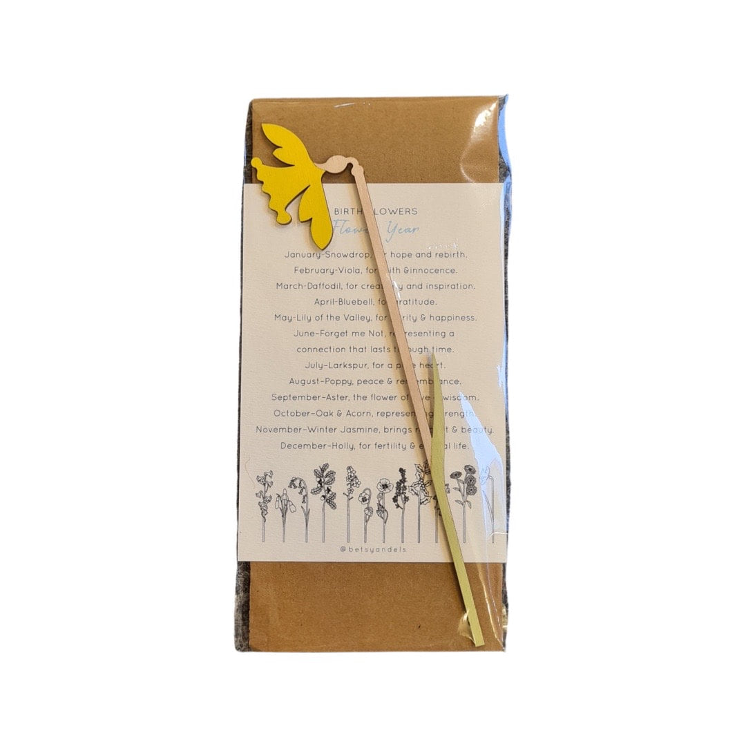 Packaged single daffodil wooden stem with a yellow flower