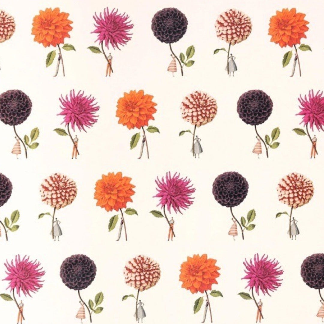 Pattern of colorful flowers on a white background.