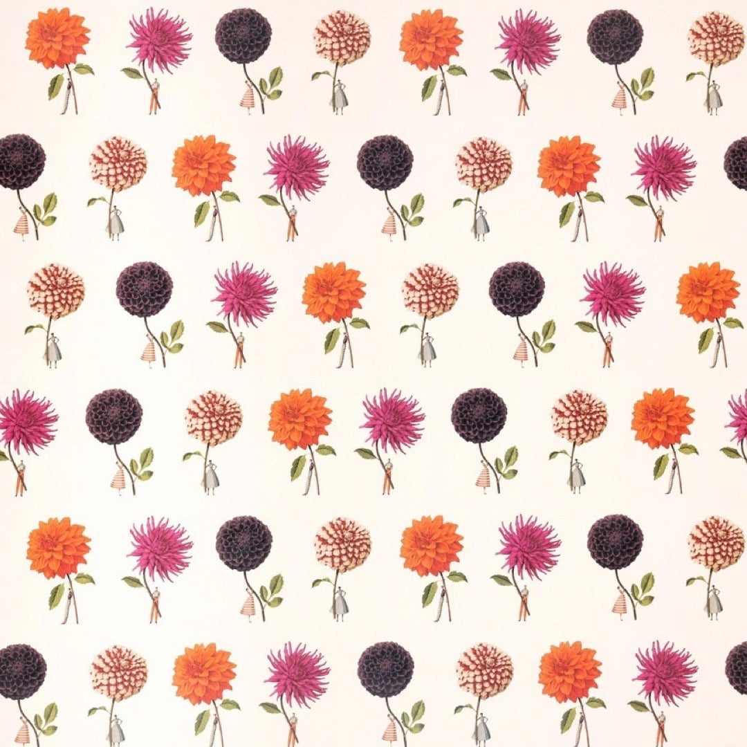 Pattern of colorful flowers on a white background.