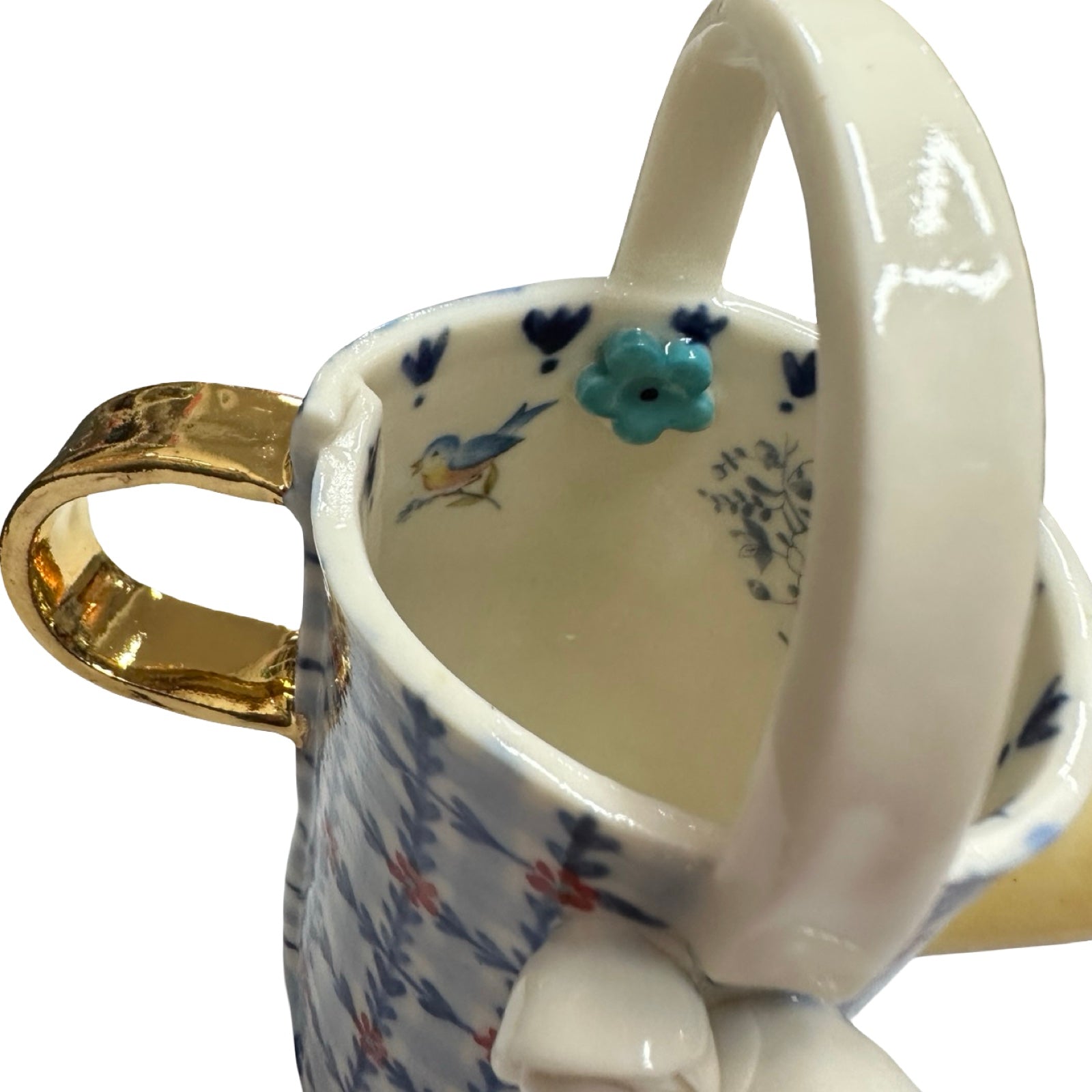 Daisies and Roses Watering Can Porcelain Vase