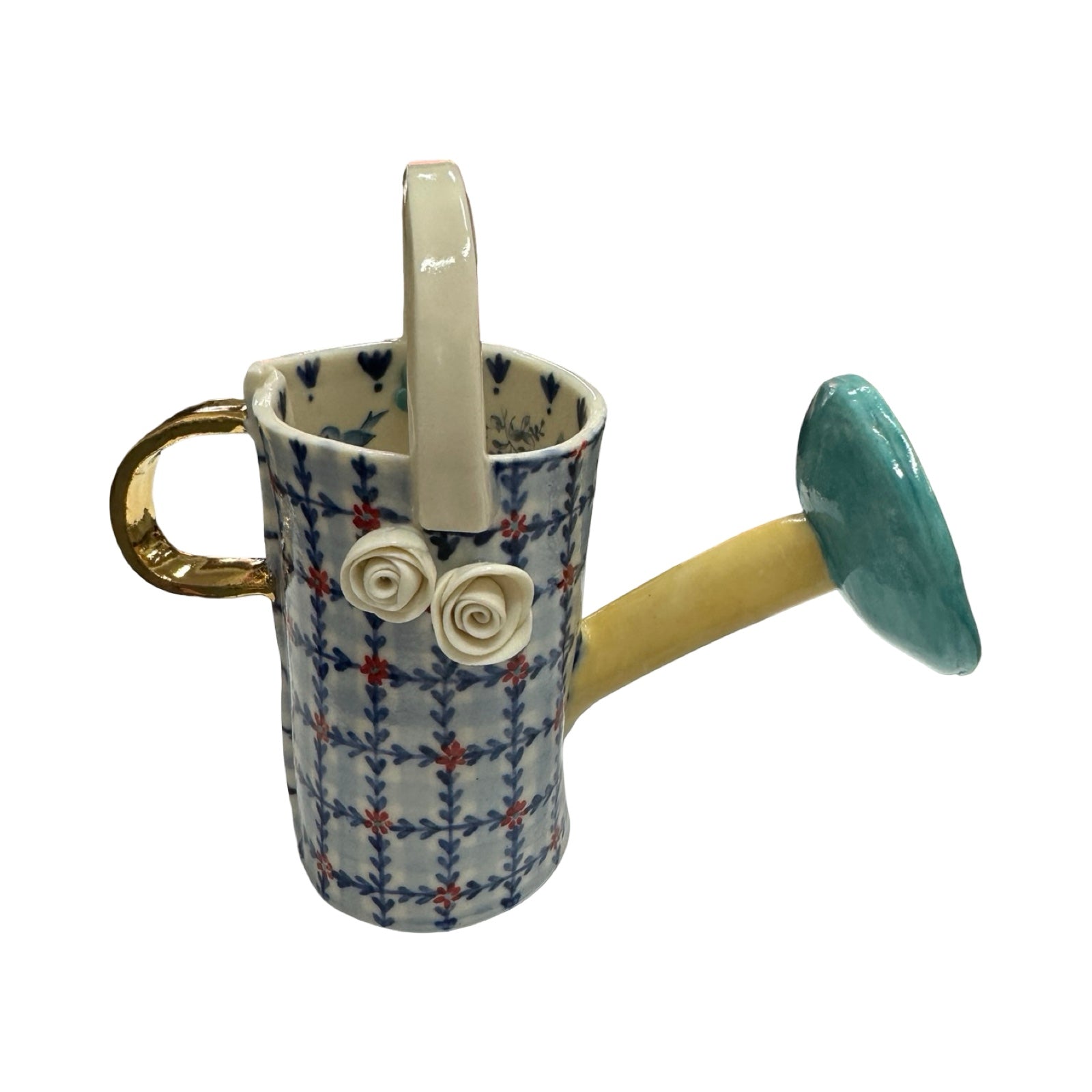 Daisies and Roses Watering Can Porcelain Vase