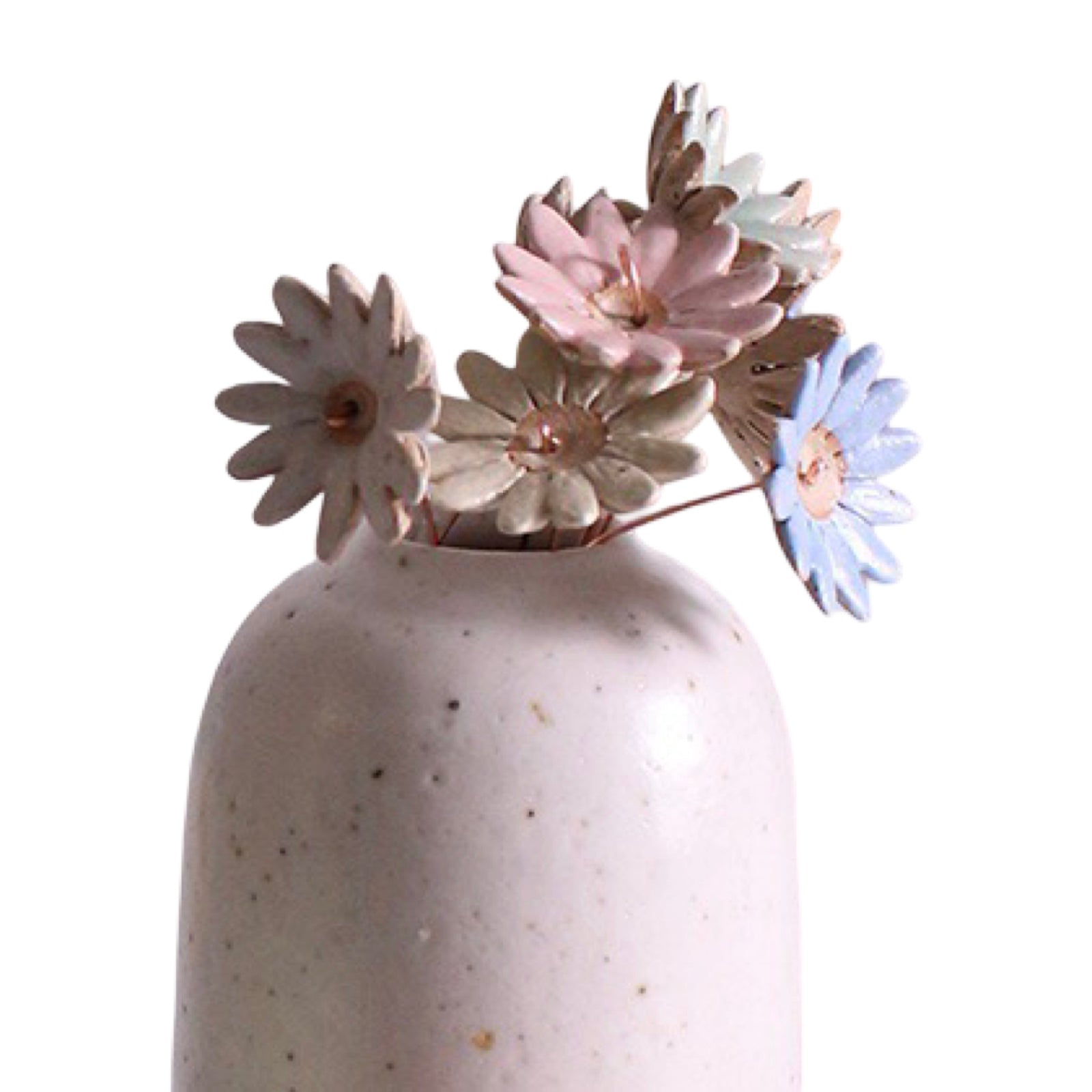 Ceramic flower bud stems handmade from British clay and painted in a pastel glaze and finished with a copper wire stem.