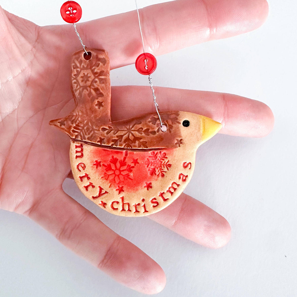 Merry Christmas Robin Ceramic Decoration