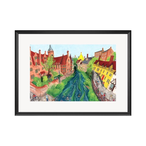 Giclée print of an original artwork featuring Dean Village.
