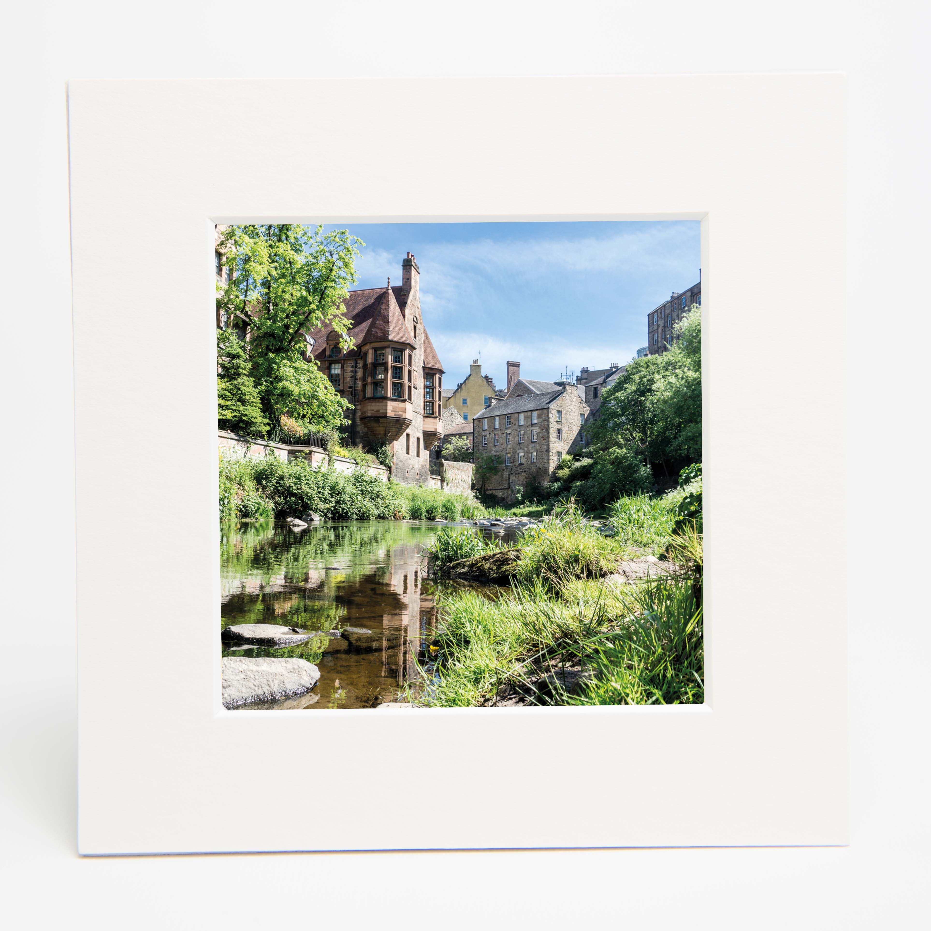 An image of Dean Village in a square mount. 