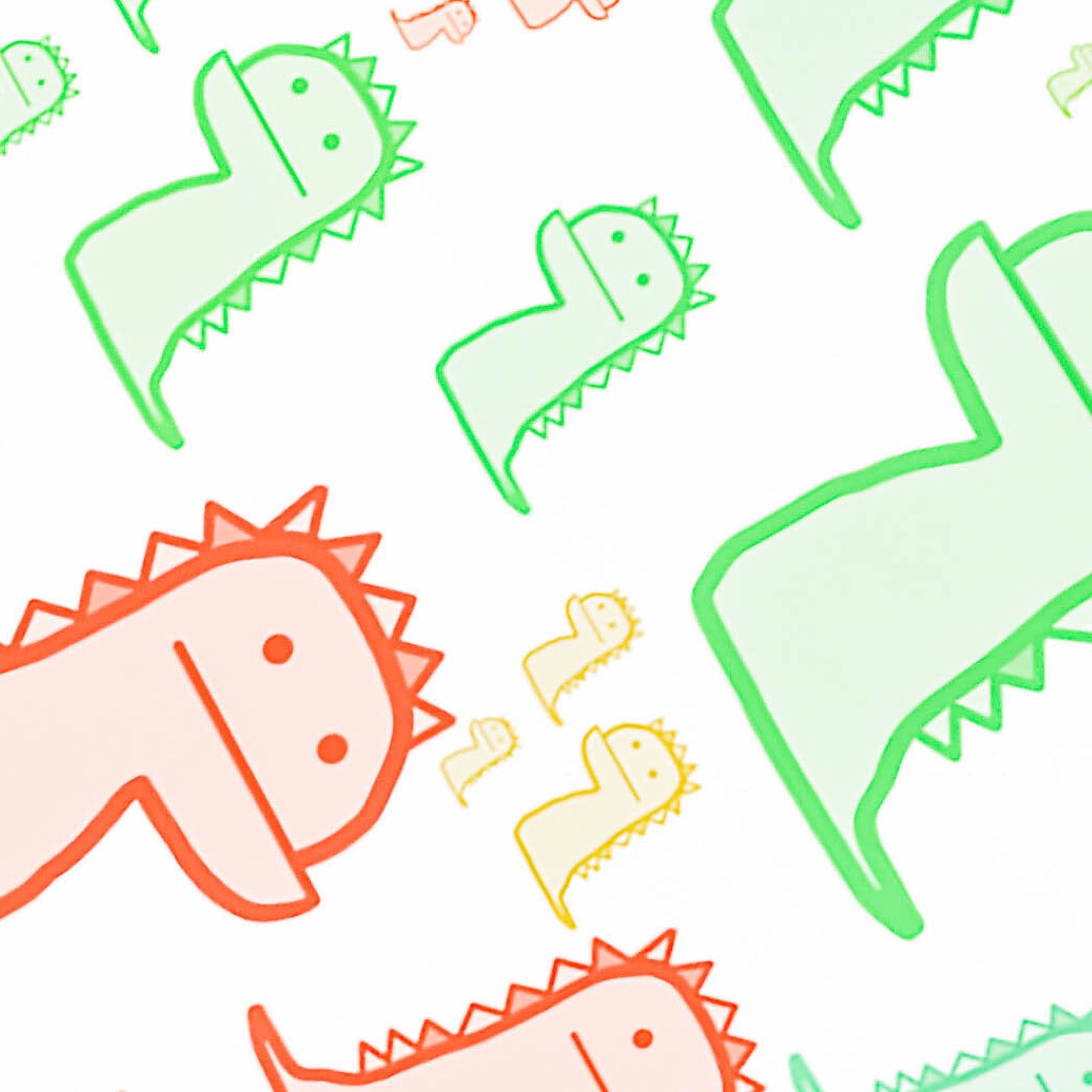 A sheet of wrapping paper with a pattern of colorful dinosaur illustrations.