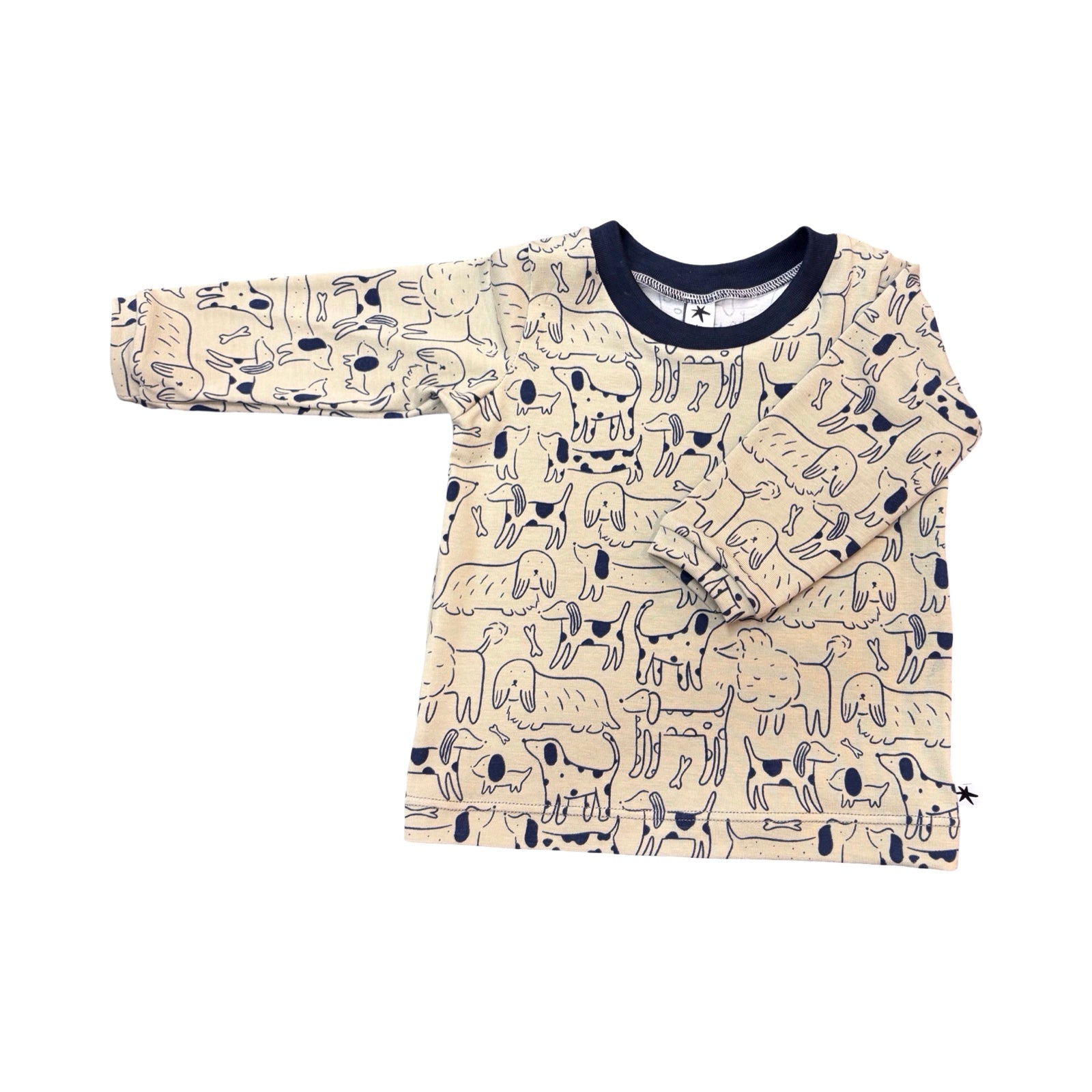 Long-sleeve shirt with animal pattern on a white background.