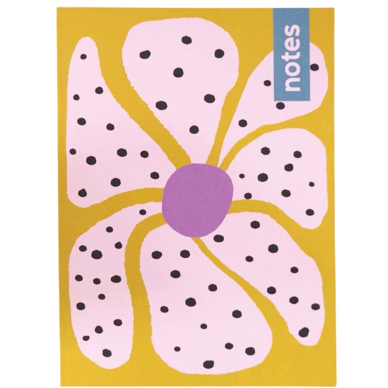 An abstract floral notebook with a giant pink spotty fleur on the front cover.