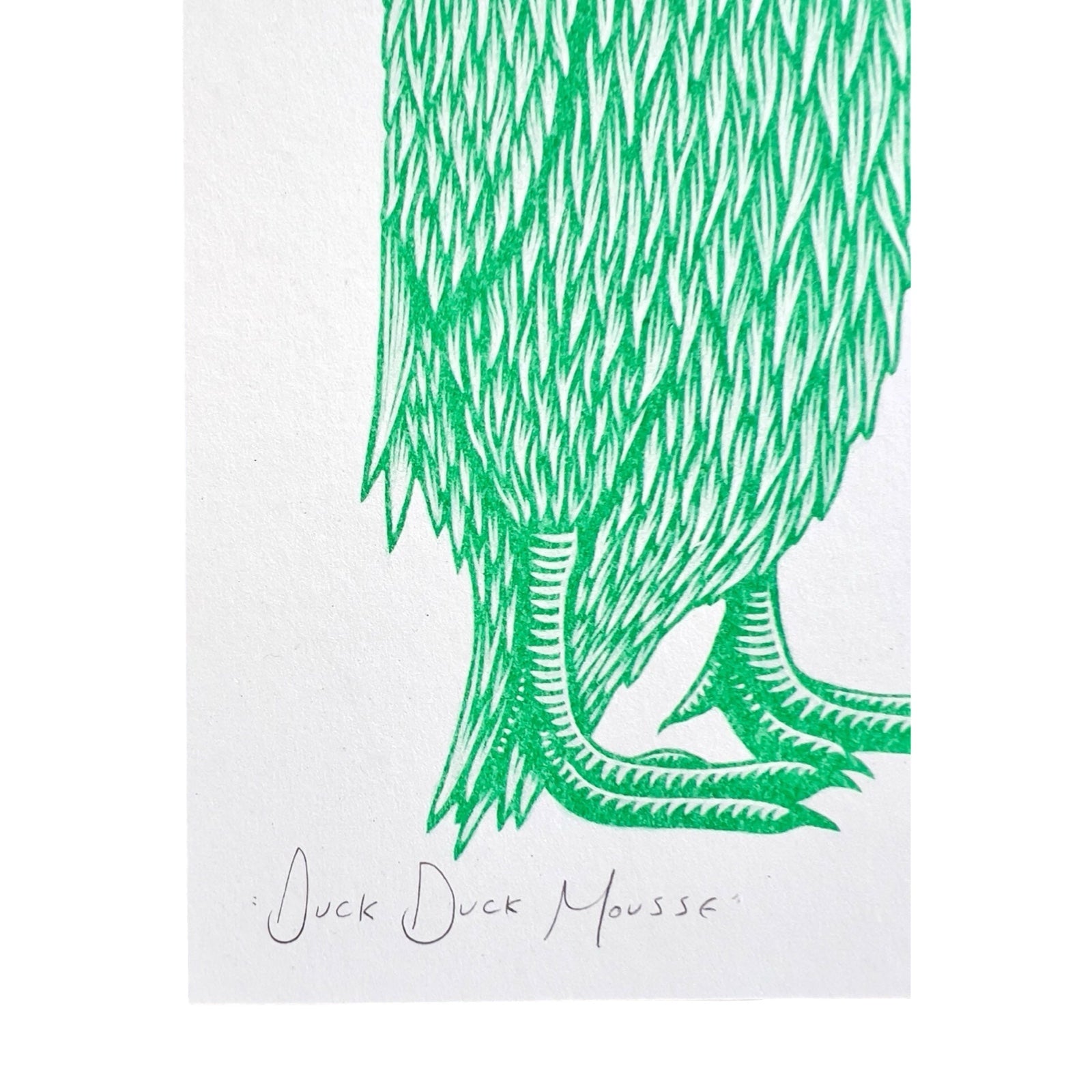 Green tree illustration on a white background with 'Duck Duck Mousse' text.