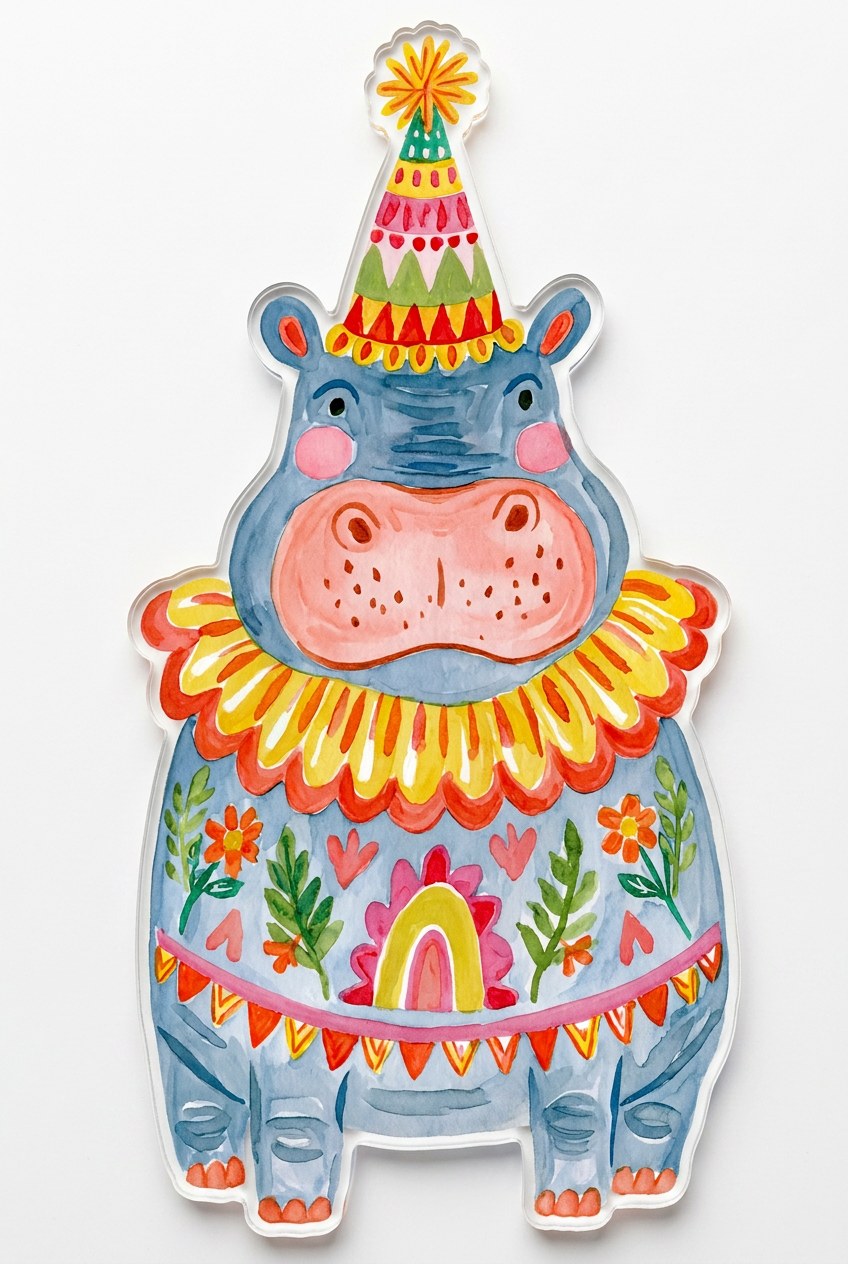 Badge or Magnet - Birthday Party Animal Hippo Brooch Gift