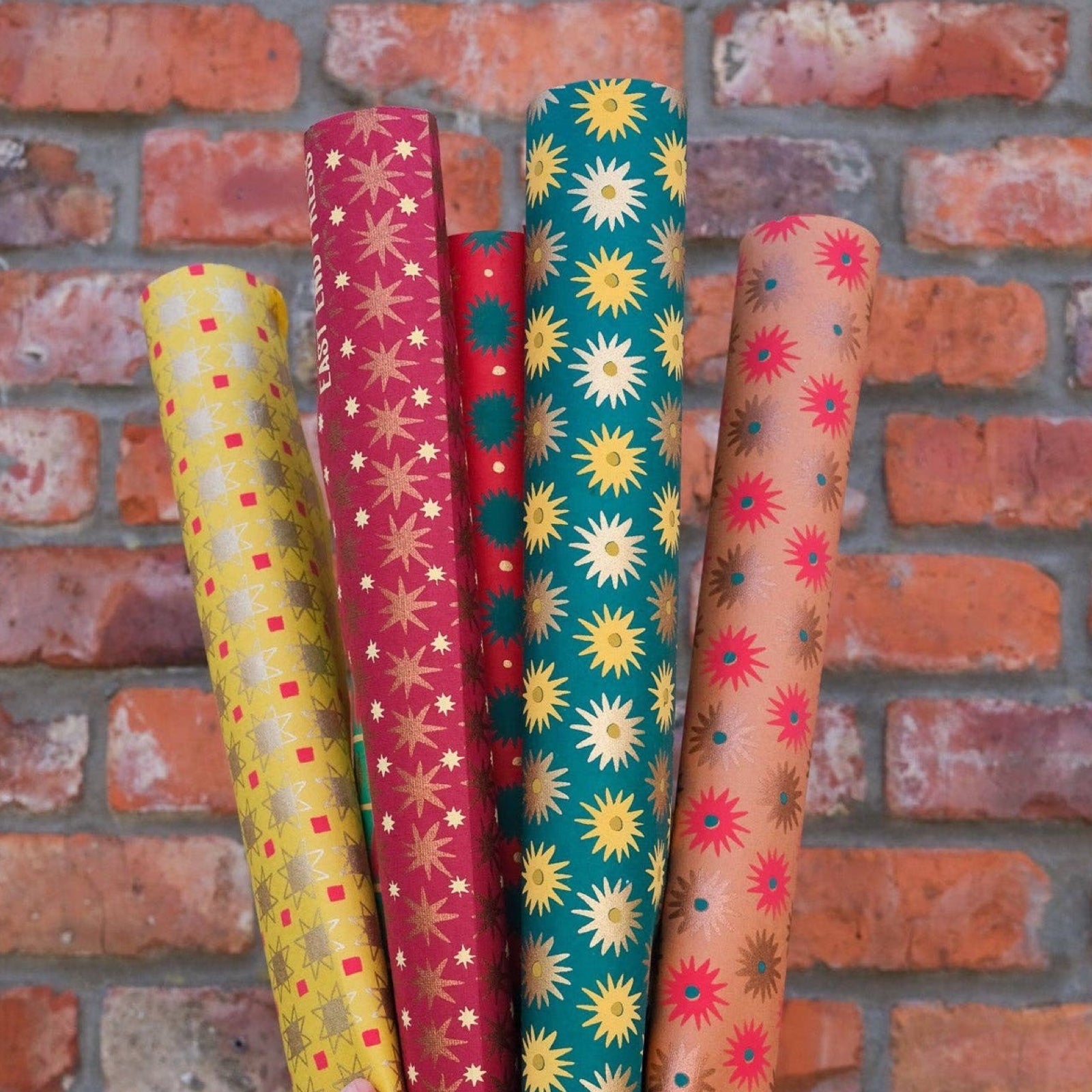 Rolls of wrapping paper.