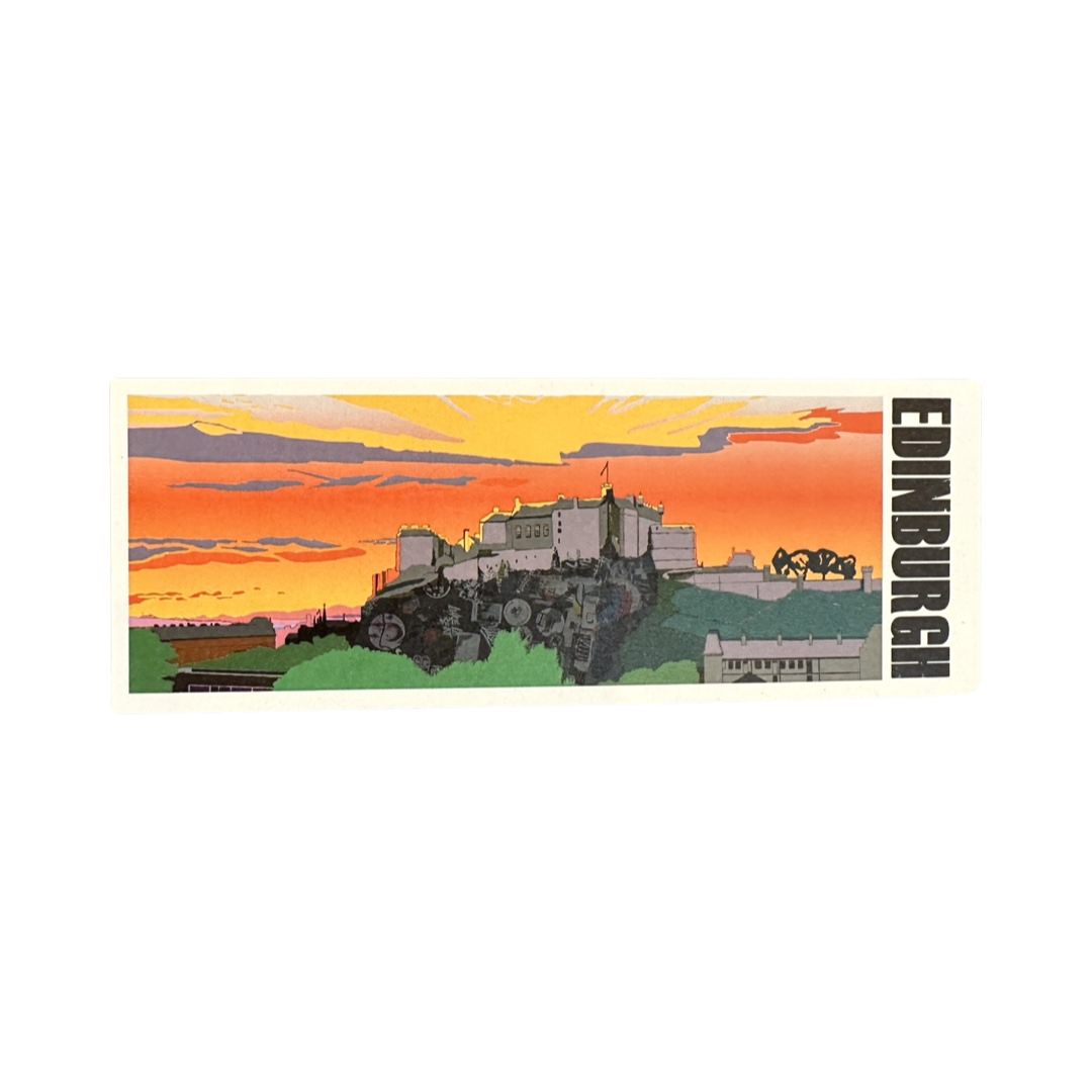 Bookmark featuring a panoramic landscape illustration of Edinburgh Castle. 