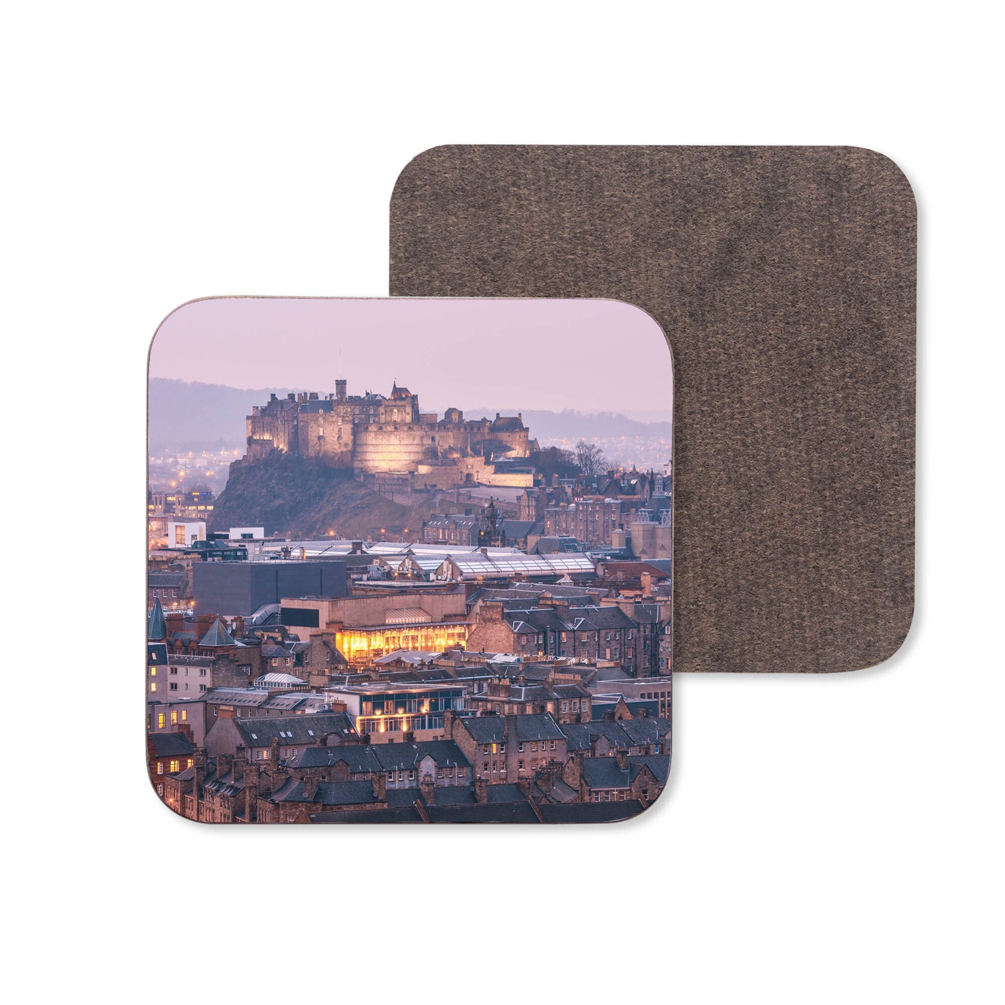 An image of Edinburgh Castle taken from Salisbury Crags on a coaster. 