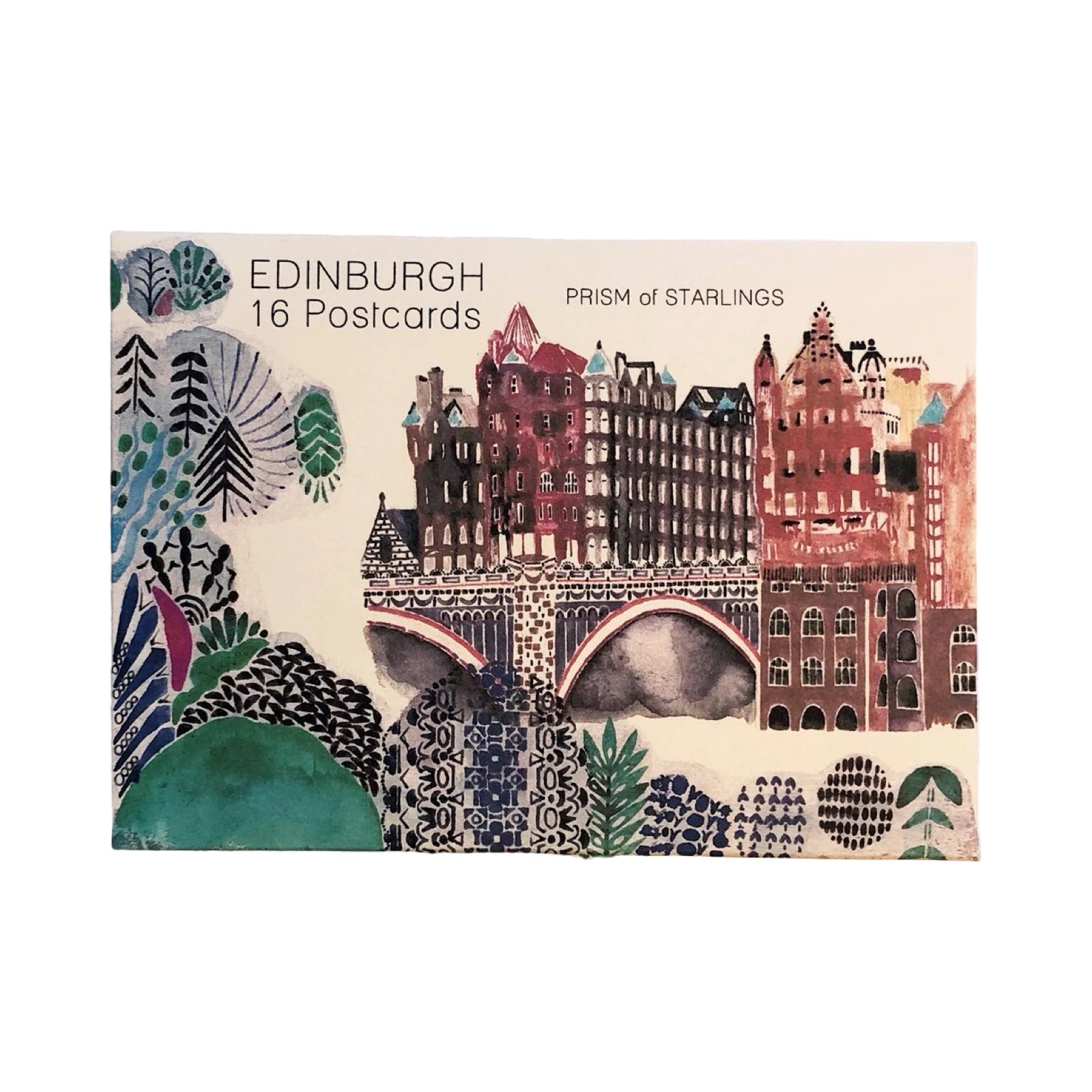 Edinburgh 16 Postcards packaging with architectural illustration and text.
