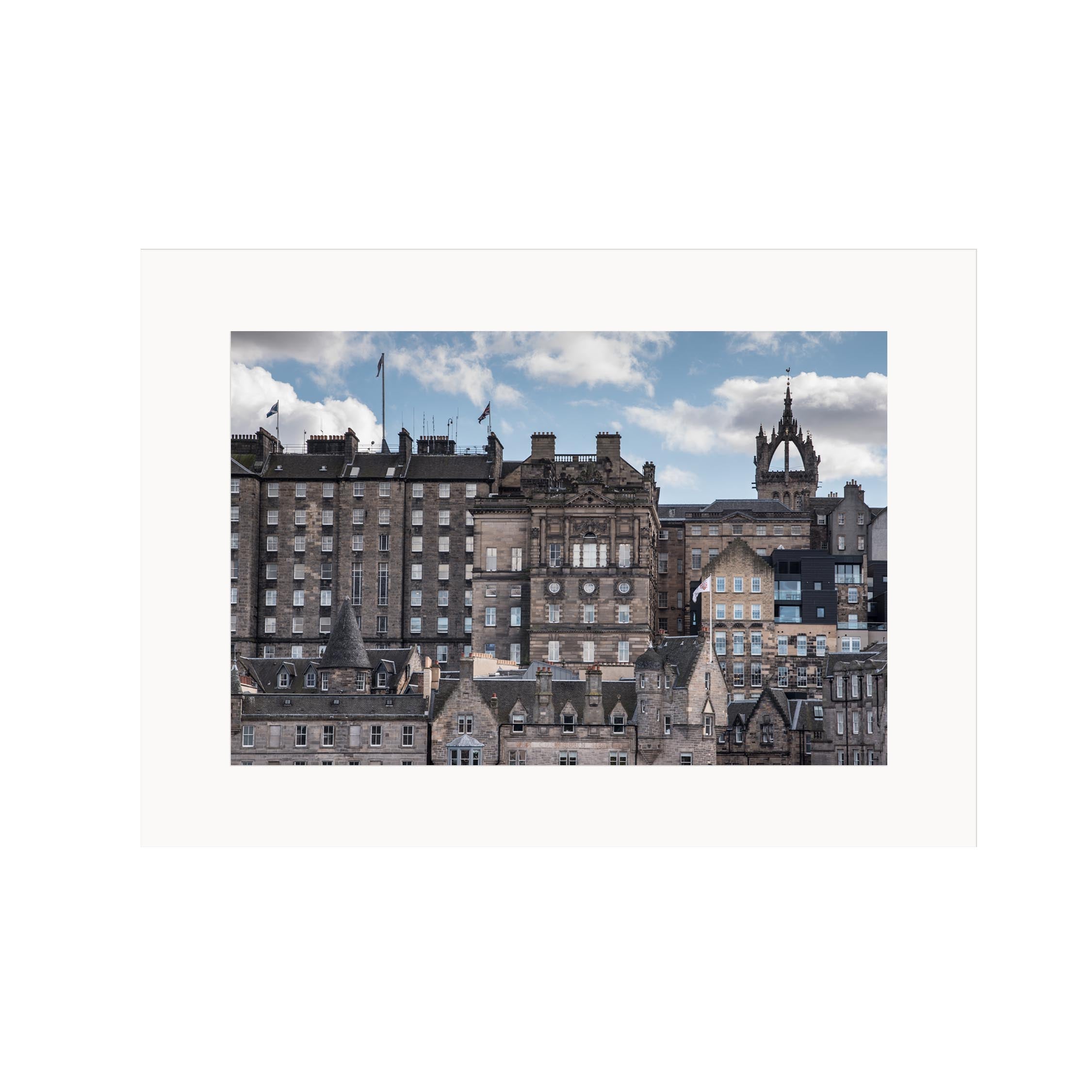 An mounted photograph of Edinburgh's  Old Town. 