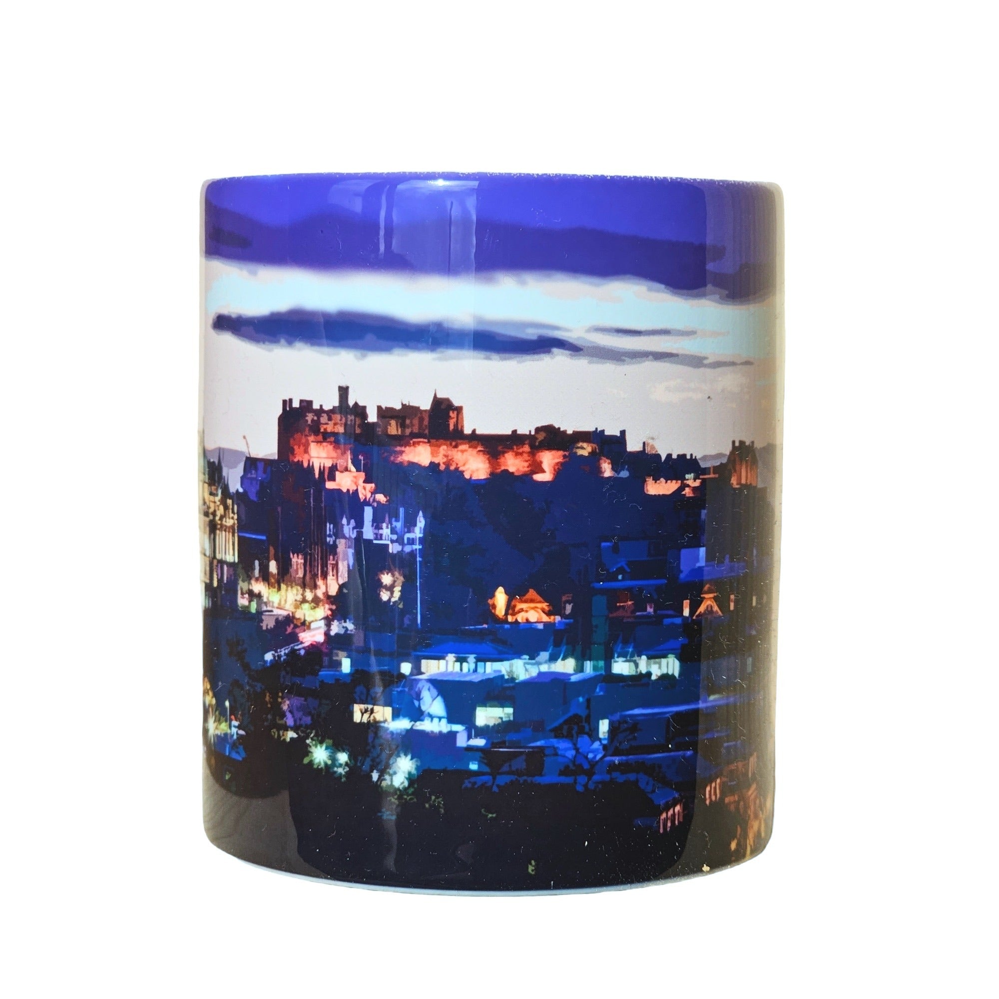 An image of a mug featuring a picture of the Edinburgh Skyline.