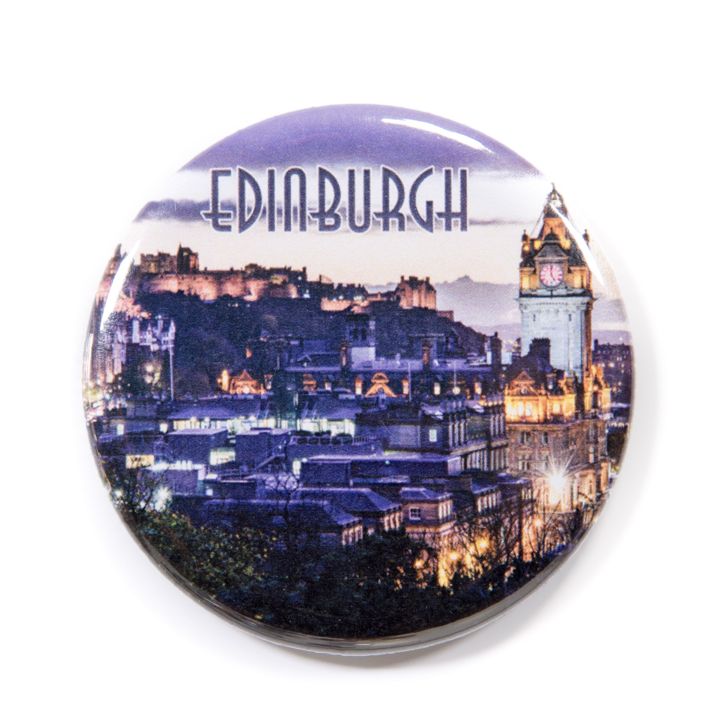 Fridge magnet with Edinburgh cityscape design on a white background