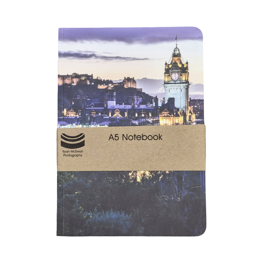 A5 notebook with a scenic design on the cover