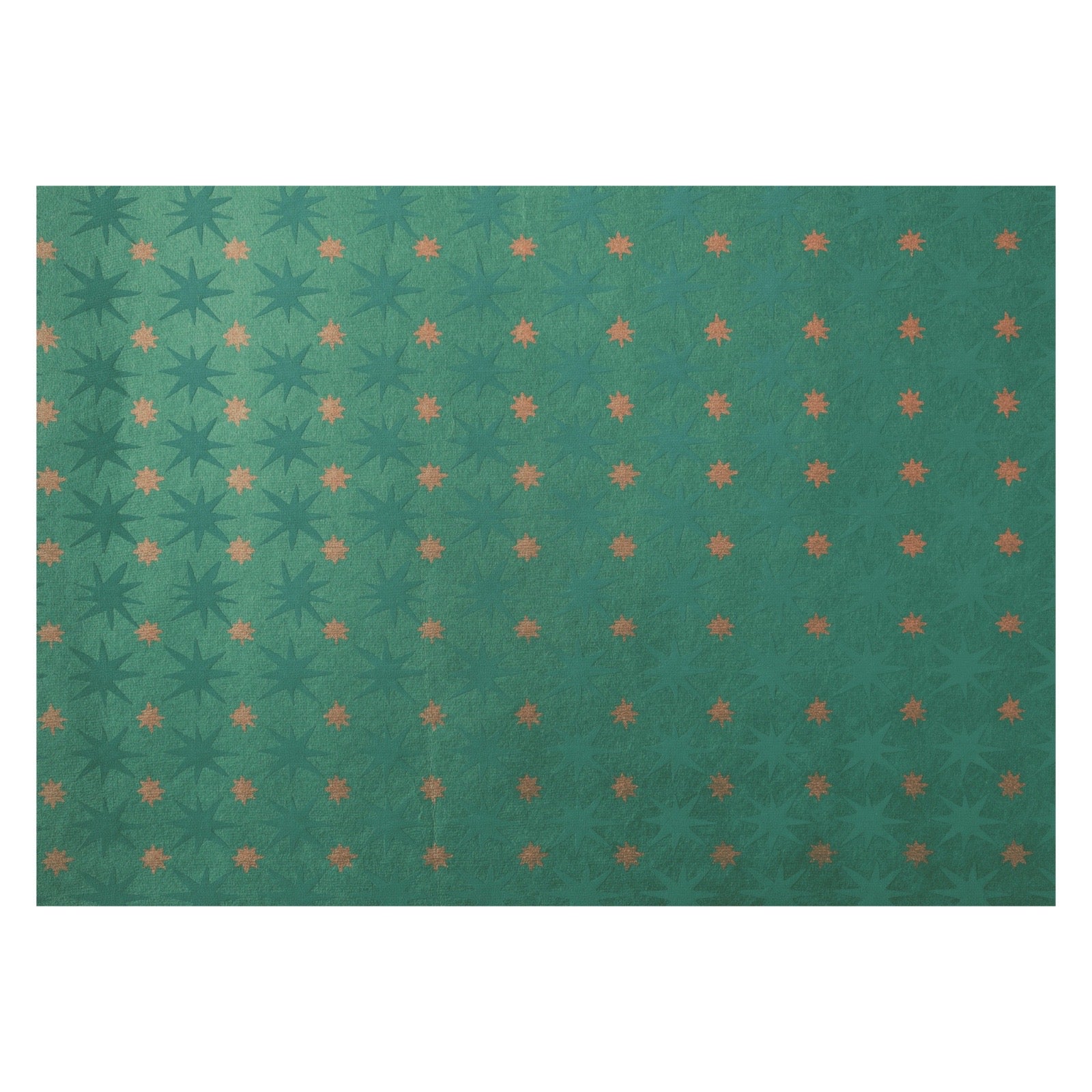 A rectangular teal-green wrapping paper with a repeating starburst motif in a muted copper-gold tone, shown against a plain white background.