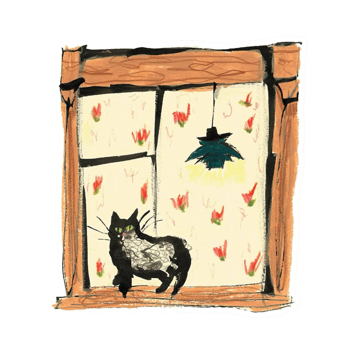 Black Cat On Windowsill Sticker