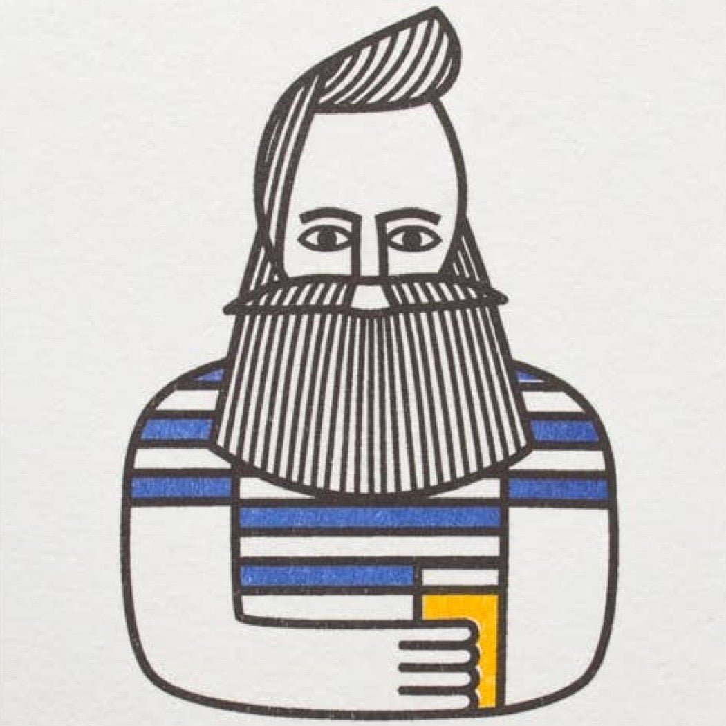 Illustration of a person with a beard wearing a striped shirt on a white background.