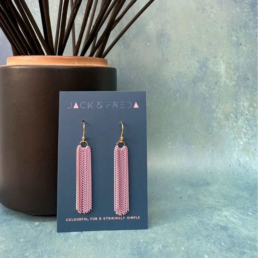Pink Chain Tassel Earrings