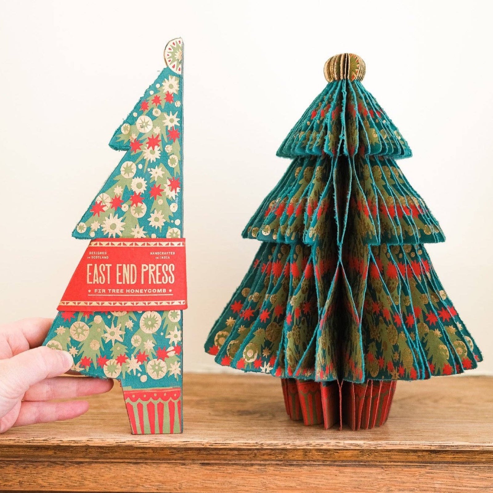 These gorgeous honeycomb Christmas fir trees are made from recycled cotton paper.