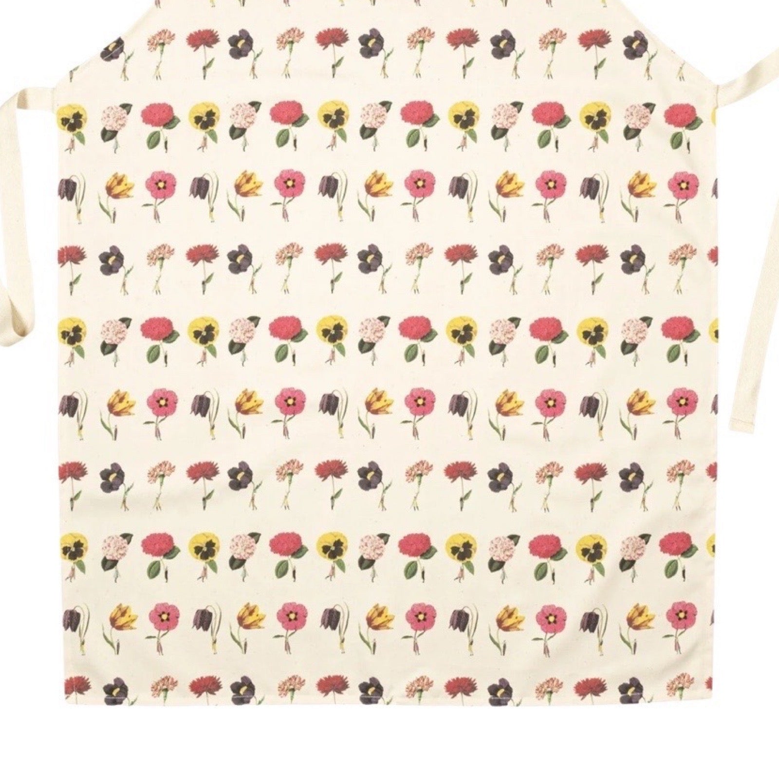 Floral patterned apron on a white background.
