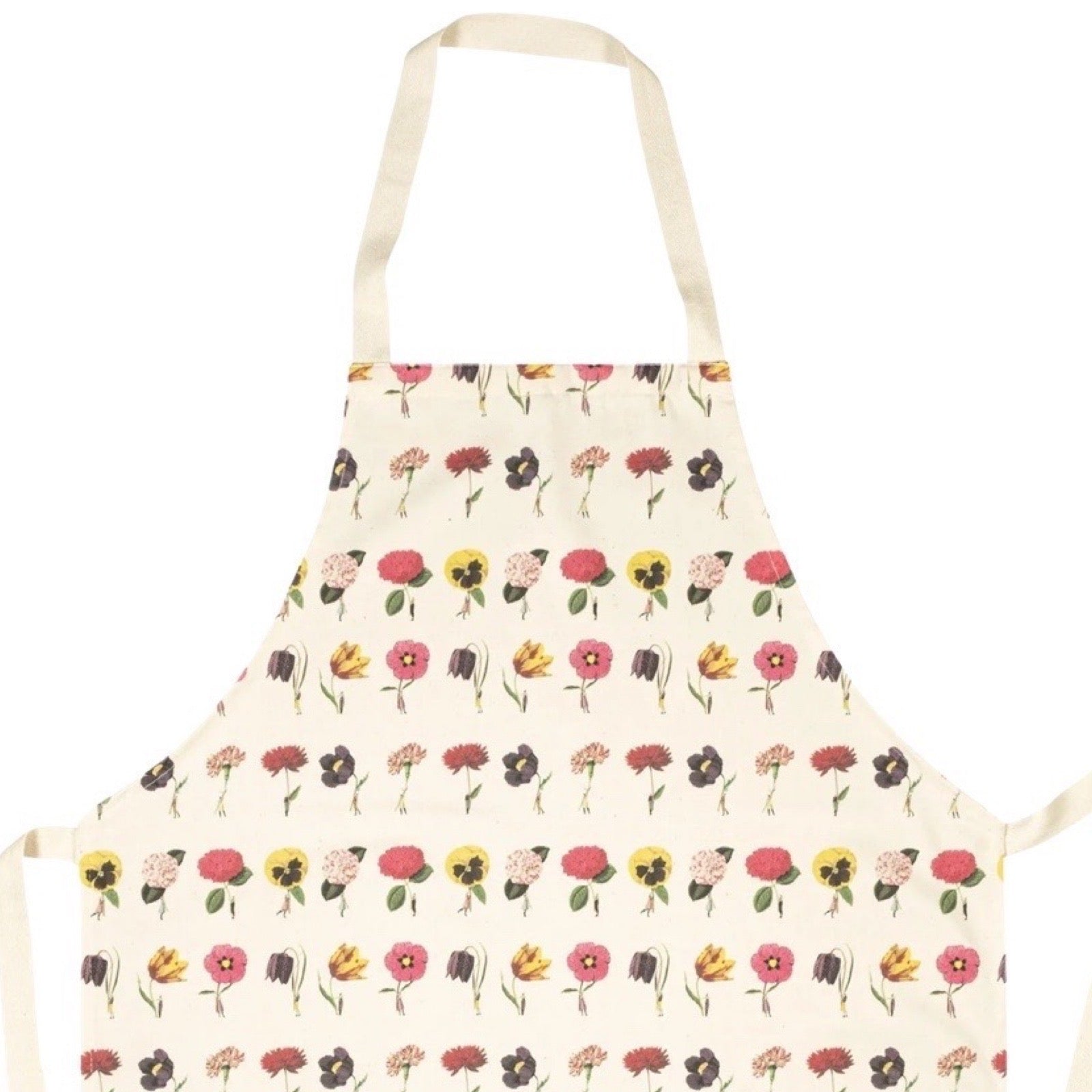 Floral-patterned apron on a white background.
