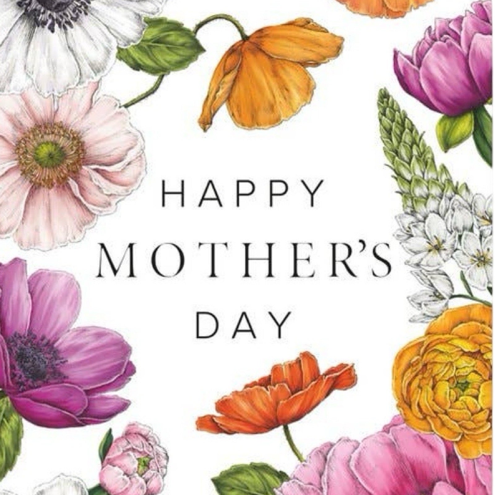 Mother's Day card featuring a gorgeous colourful floral border and the text 'Happy Mother's Day' inside.