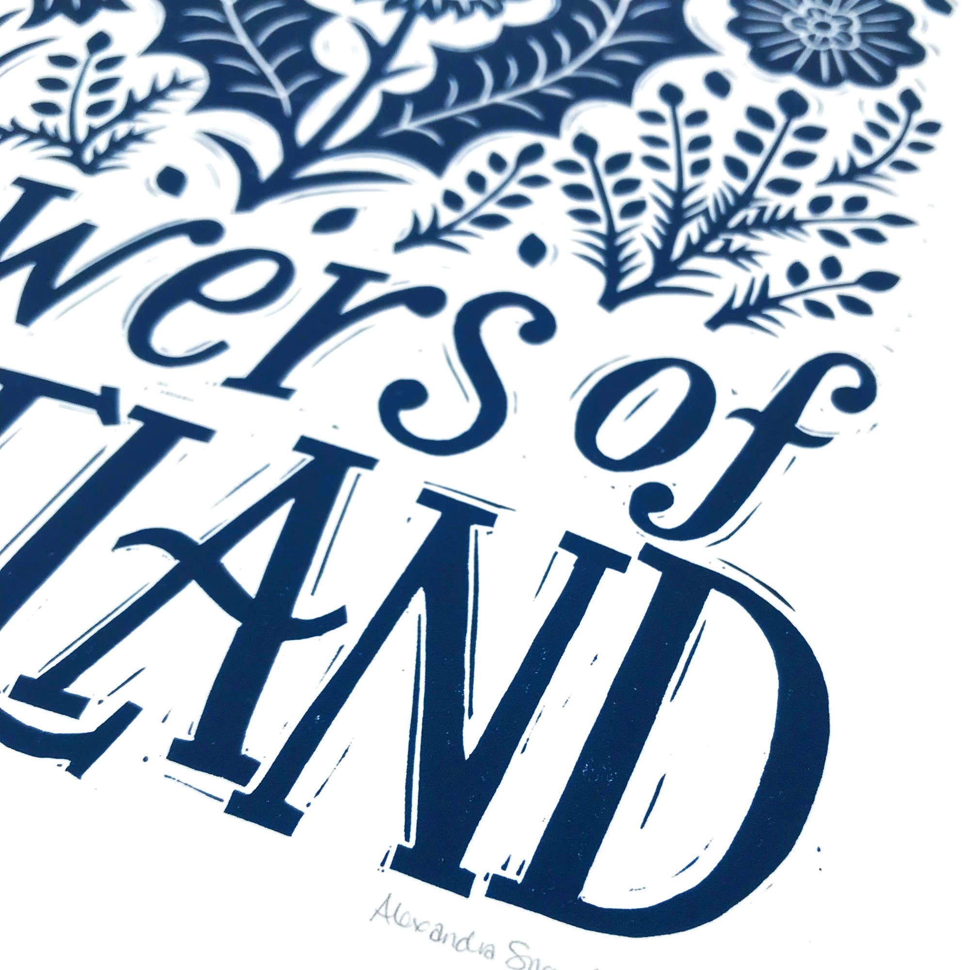 Decorative text with floral elements on a white background.