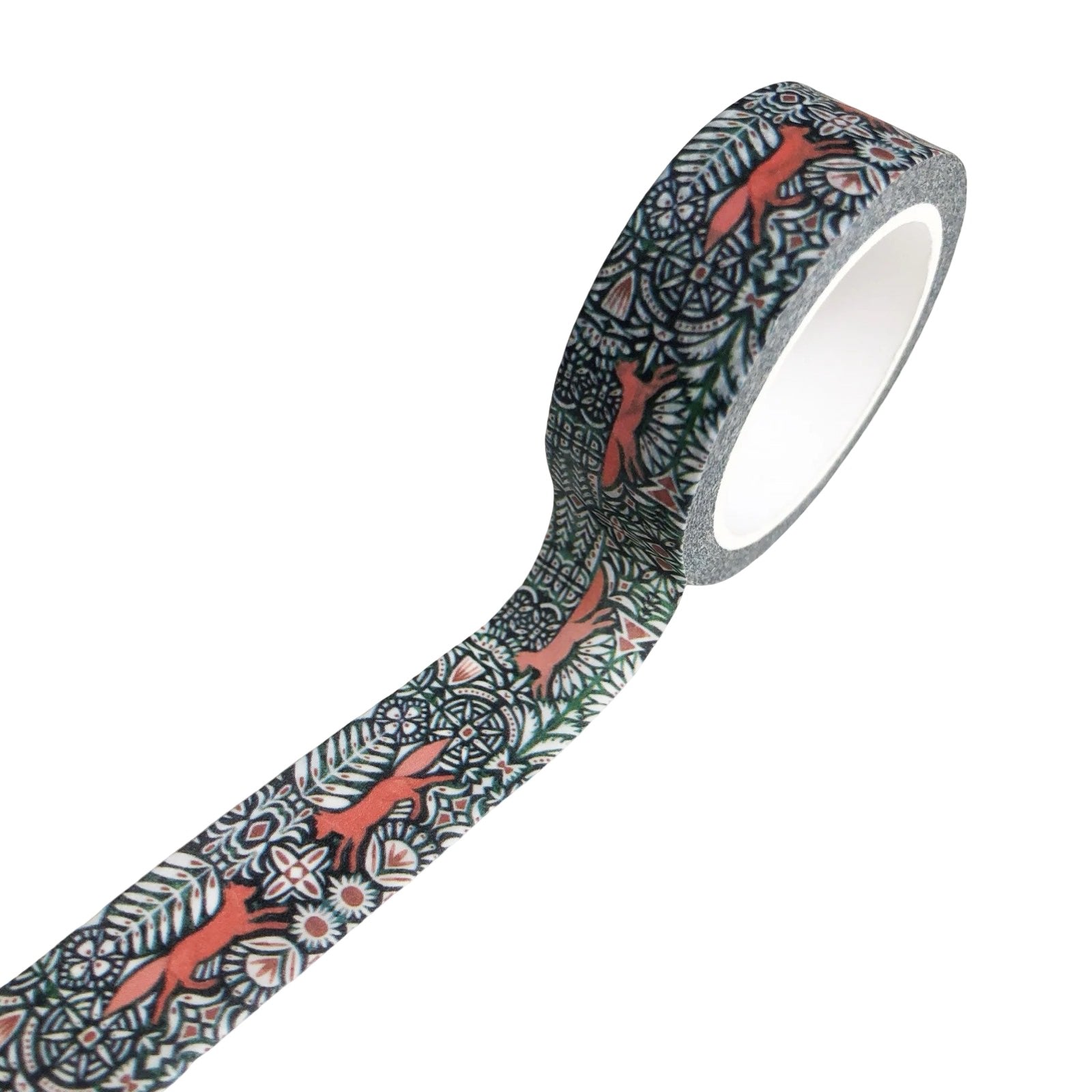 Decorative tape with fox pattern on a white background.