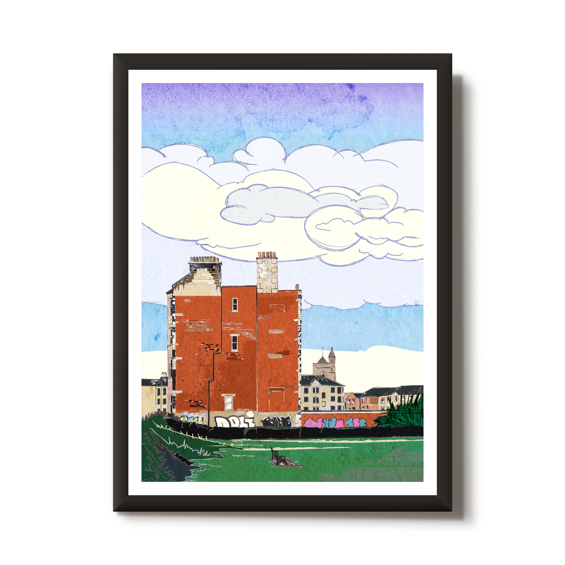 This print illustrates a traditional tenement block in Fountainbridge, Edinburgh.