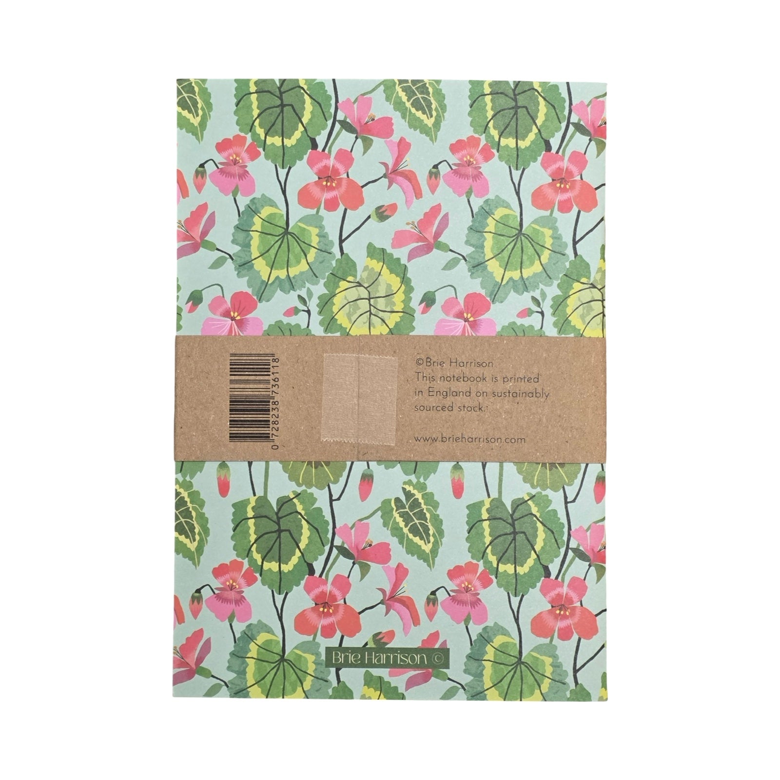 Floral notebook with a visible brand label on a white background.