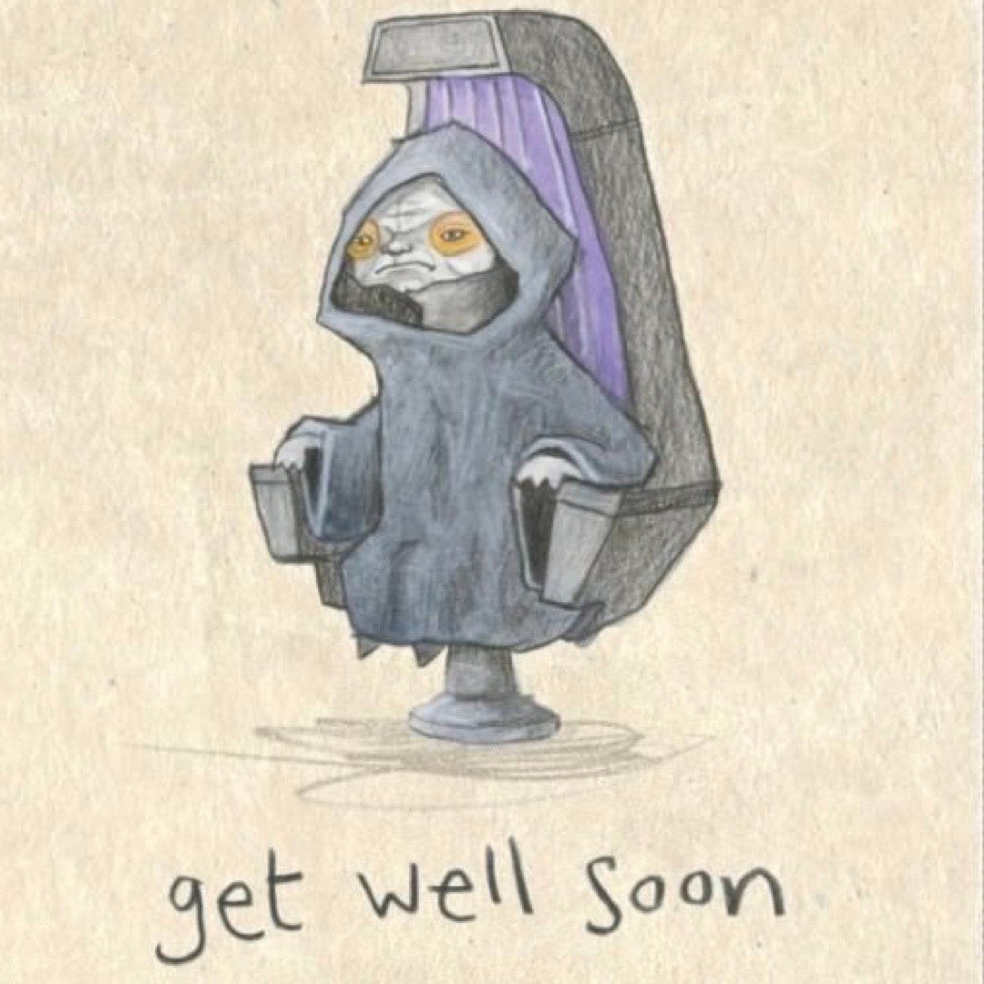 Get well soon card featuring The Emperor Palpatine and the text 'Get Well Soon'.