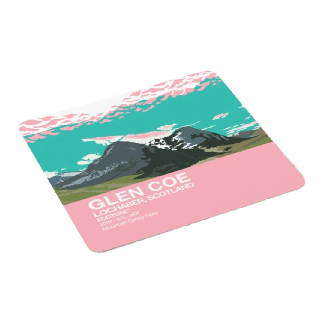 Coaster featuring an illustration of the 3 sisters mountains in Glen Coe, Scotland. 
