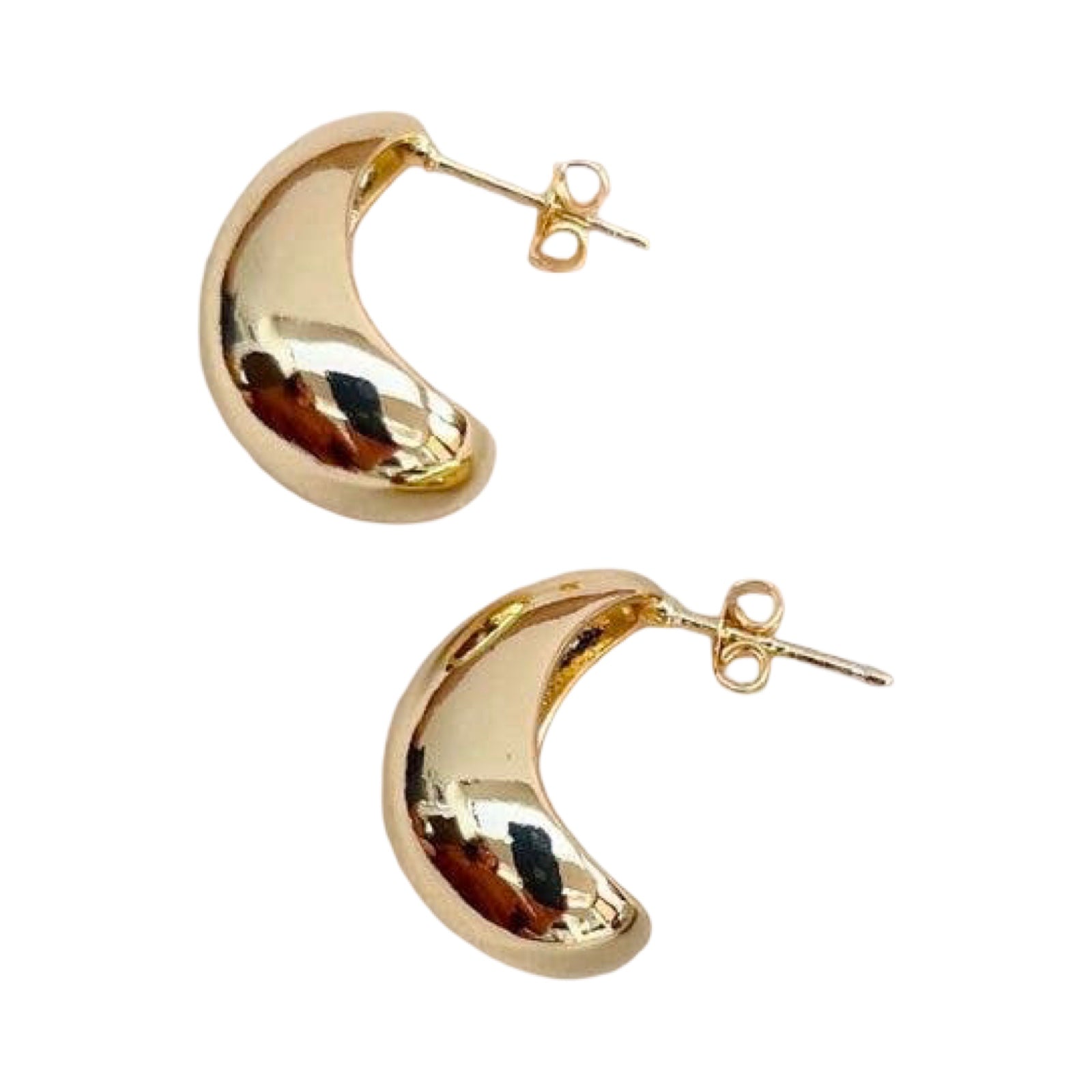 Gold hoop earrings on a white background.