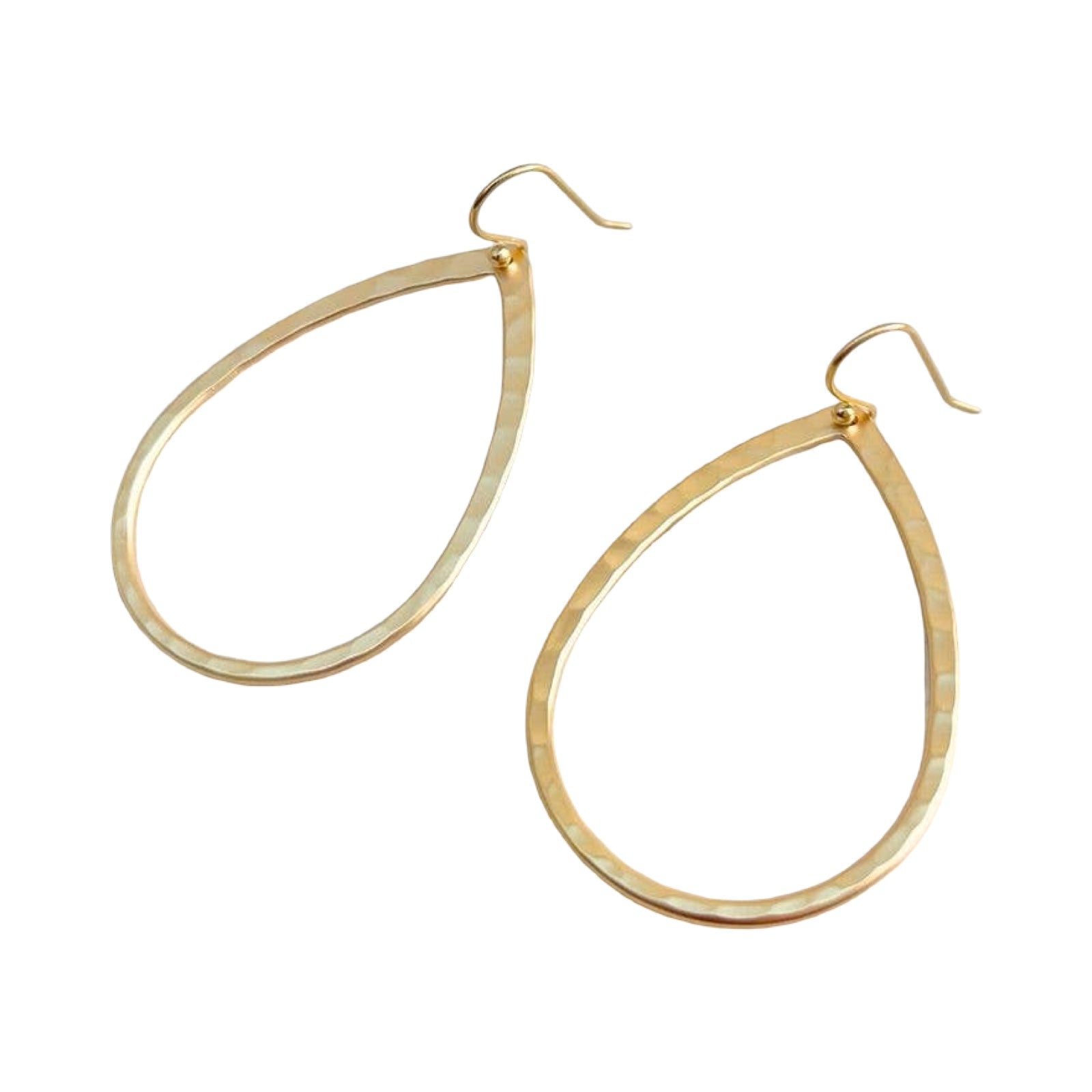 Gold hoop earrings on a white background.