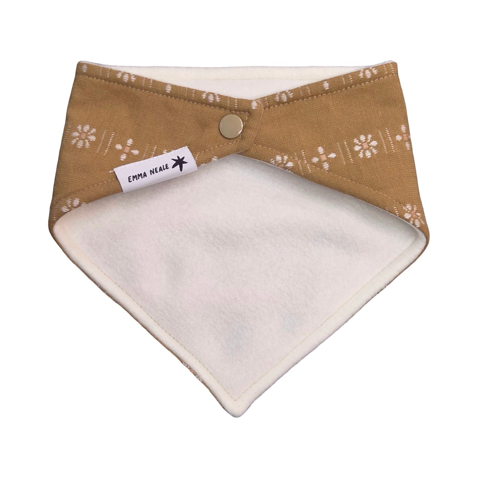 Back of tan bandana bib.