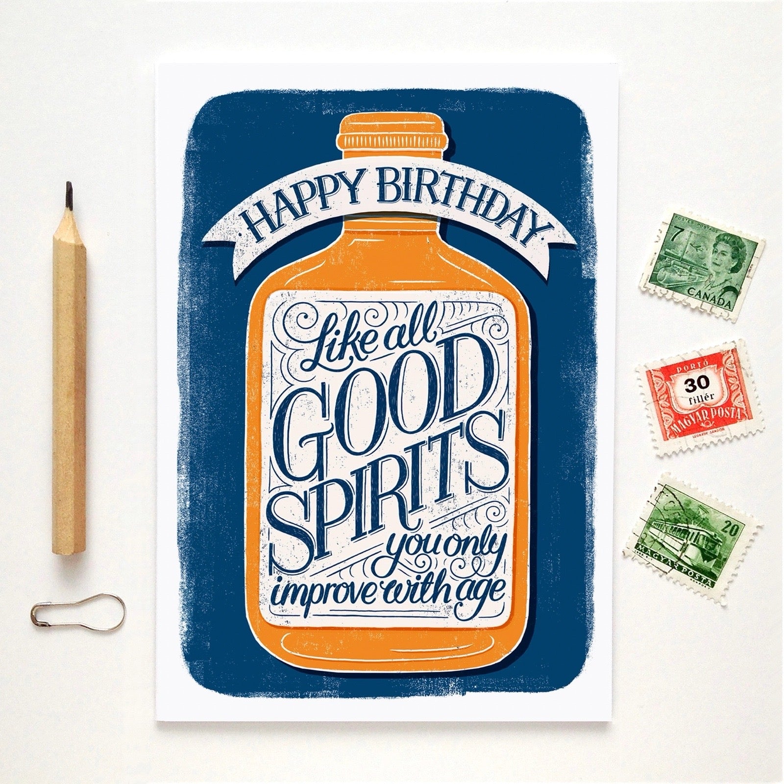 Birthday card with bottle design and humorous text on a white background.