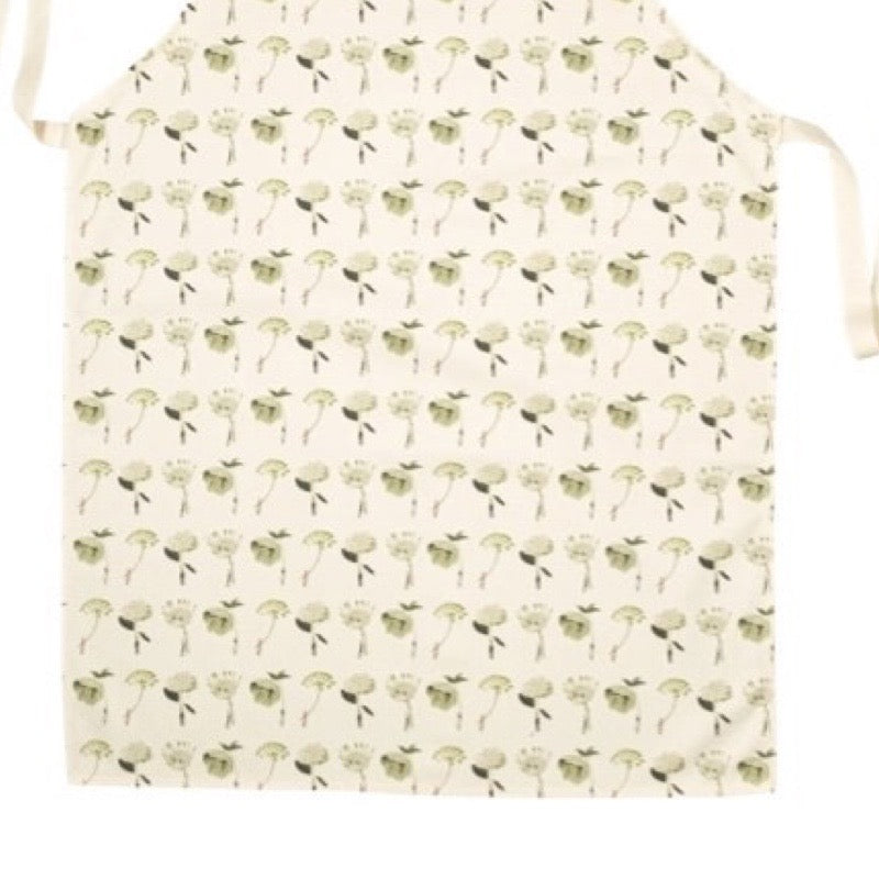 Floral patterned apron on a white background.