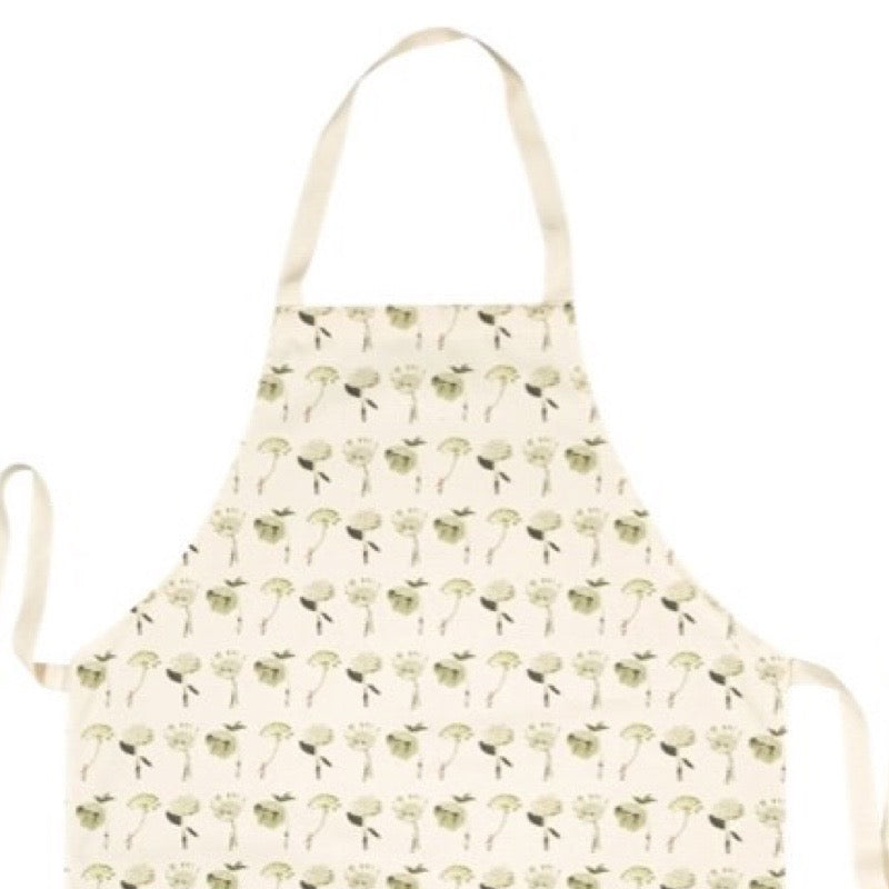 Floral patterned apron on a white background.