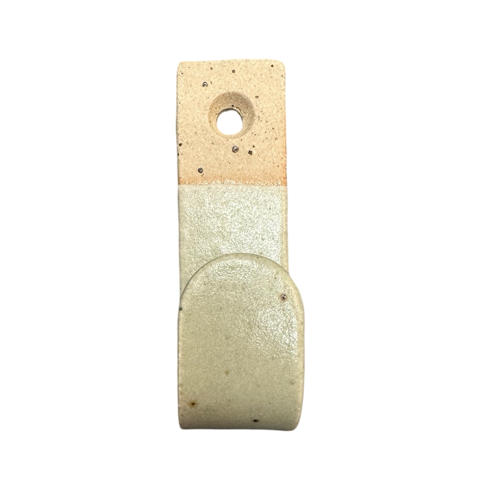 A green ceramic stoneware rectangular wall hook.