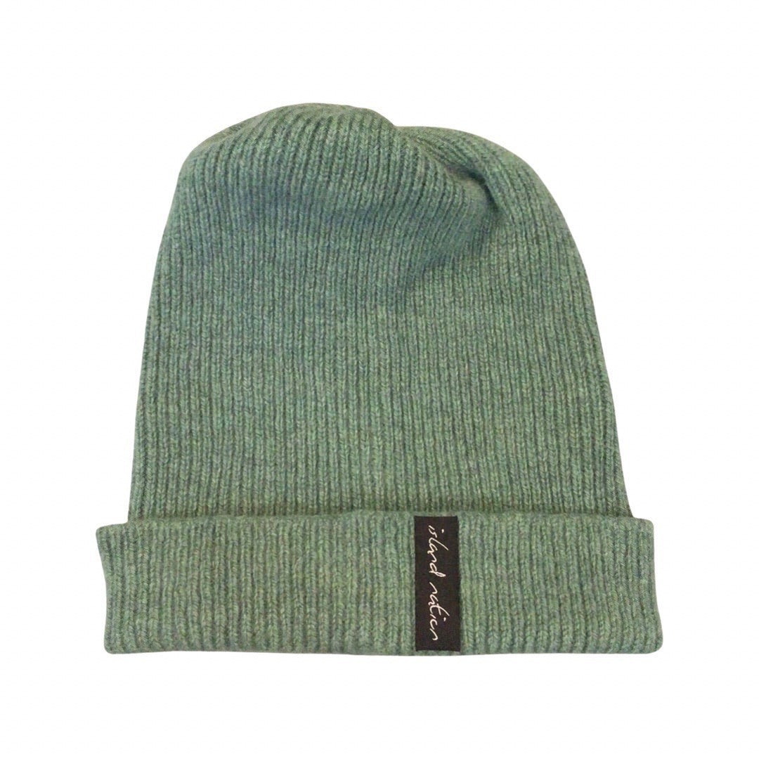 Ribbed green beanie hat, knitted using 100% green British lambswool. 