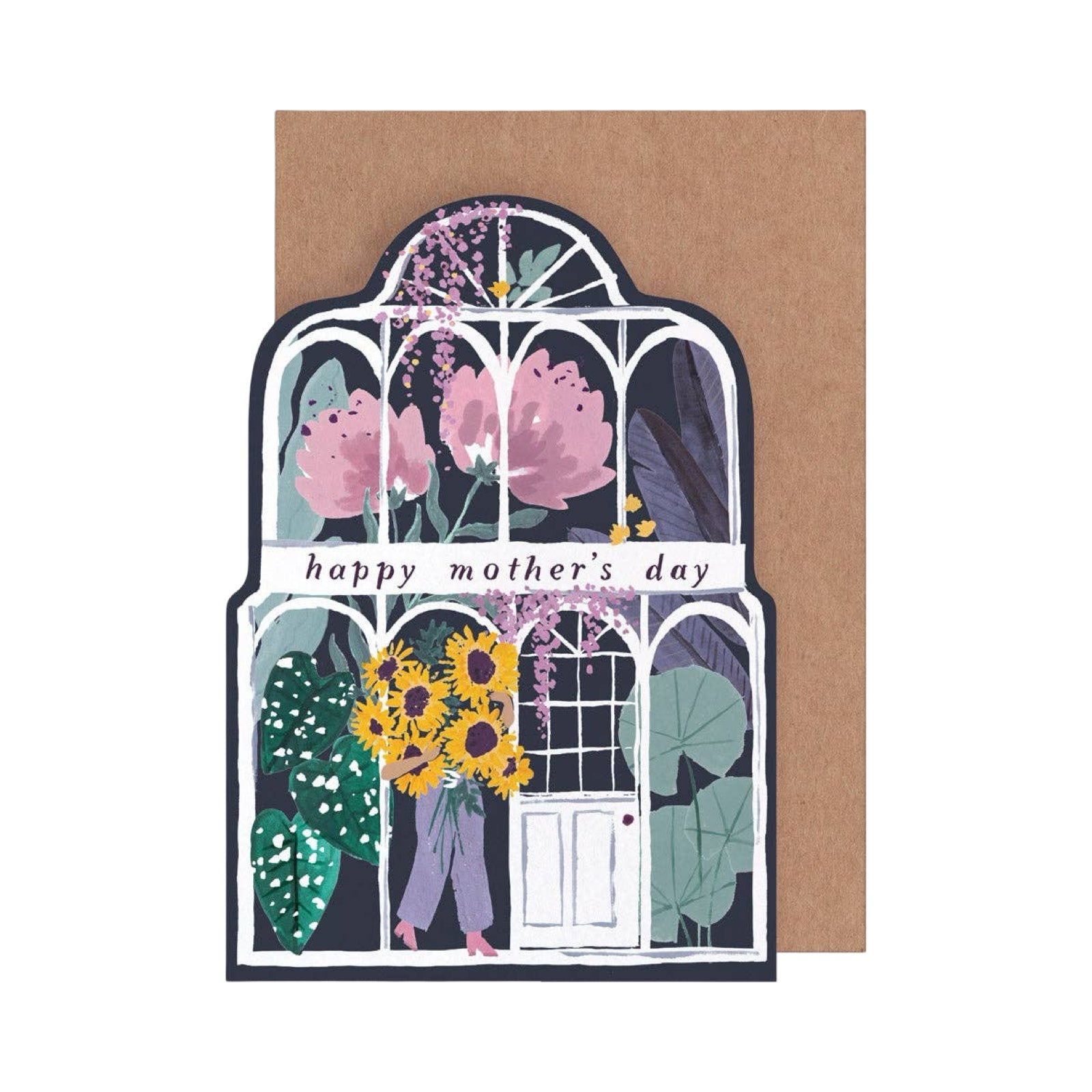 Greeting card with floral design and 'happy mother's day' text on a white background.