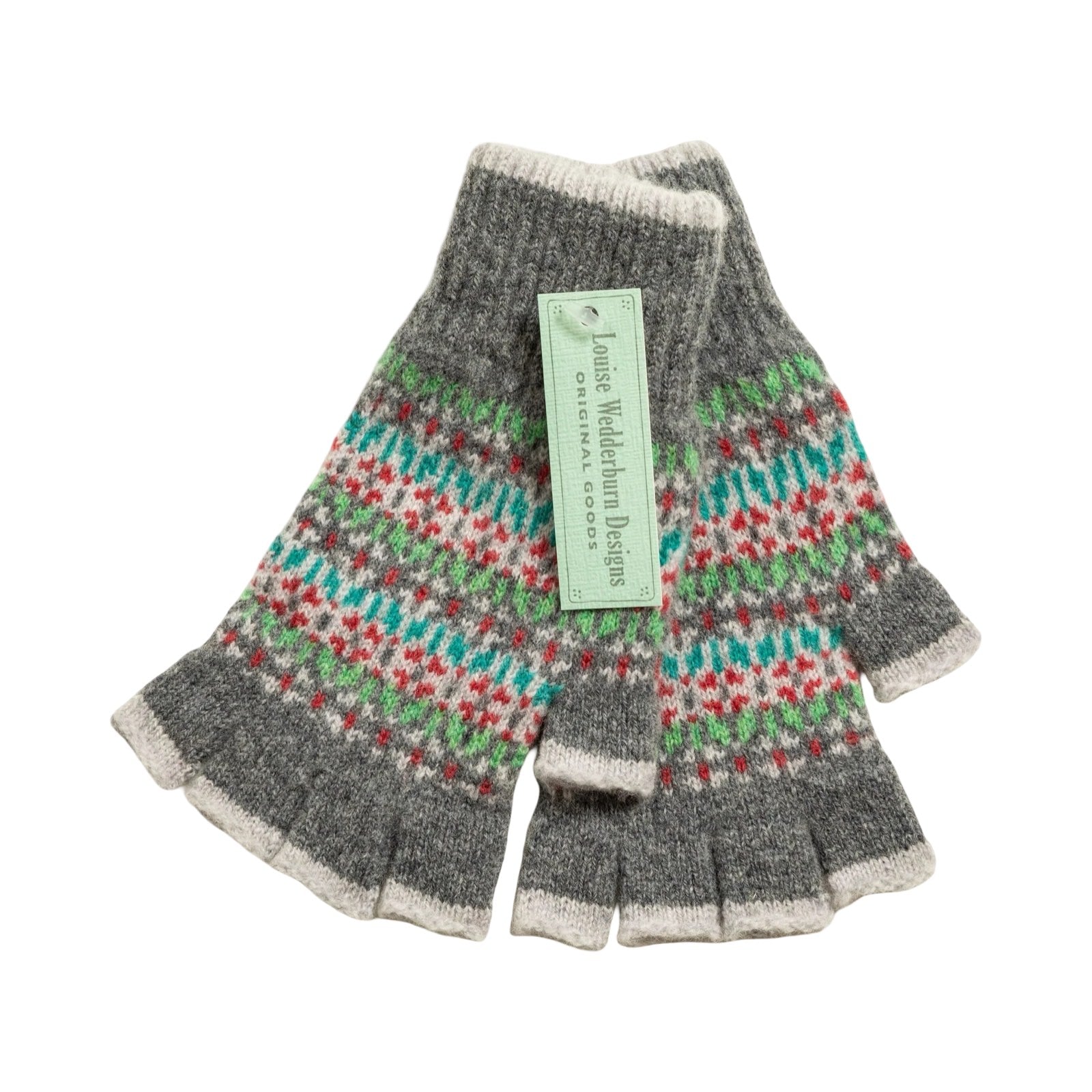 These gorgeous grey and light grey Fairisle fingerless gloves will keep your hands warm and cosy, but your fingers free.