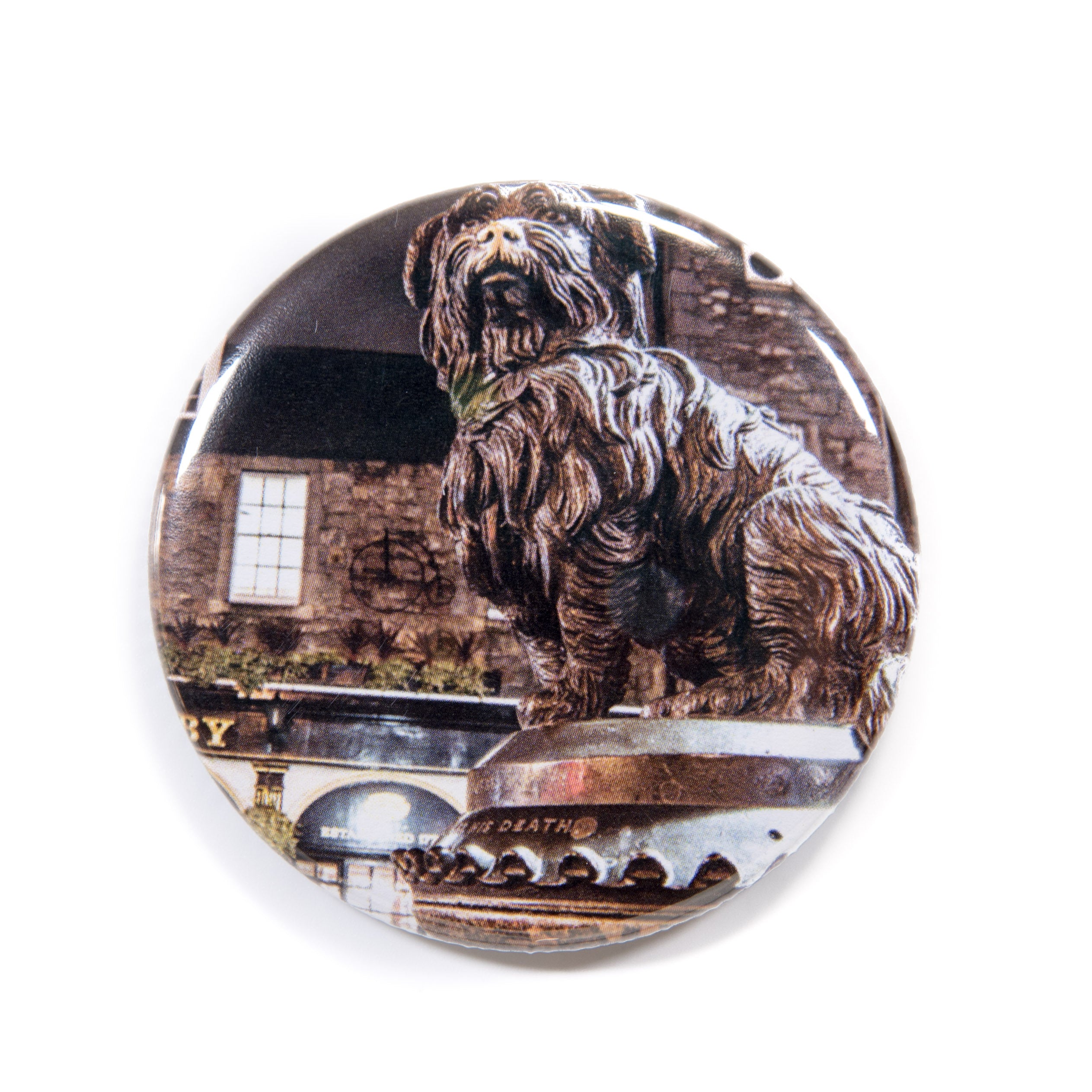 A colorful fridge magnet featuring the Greyfriars Bobby statue in Edinburgh.