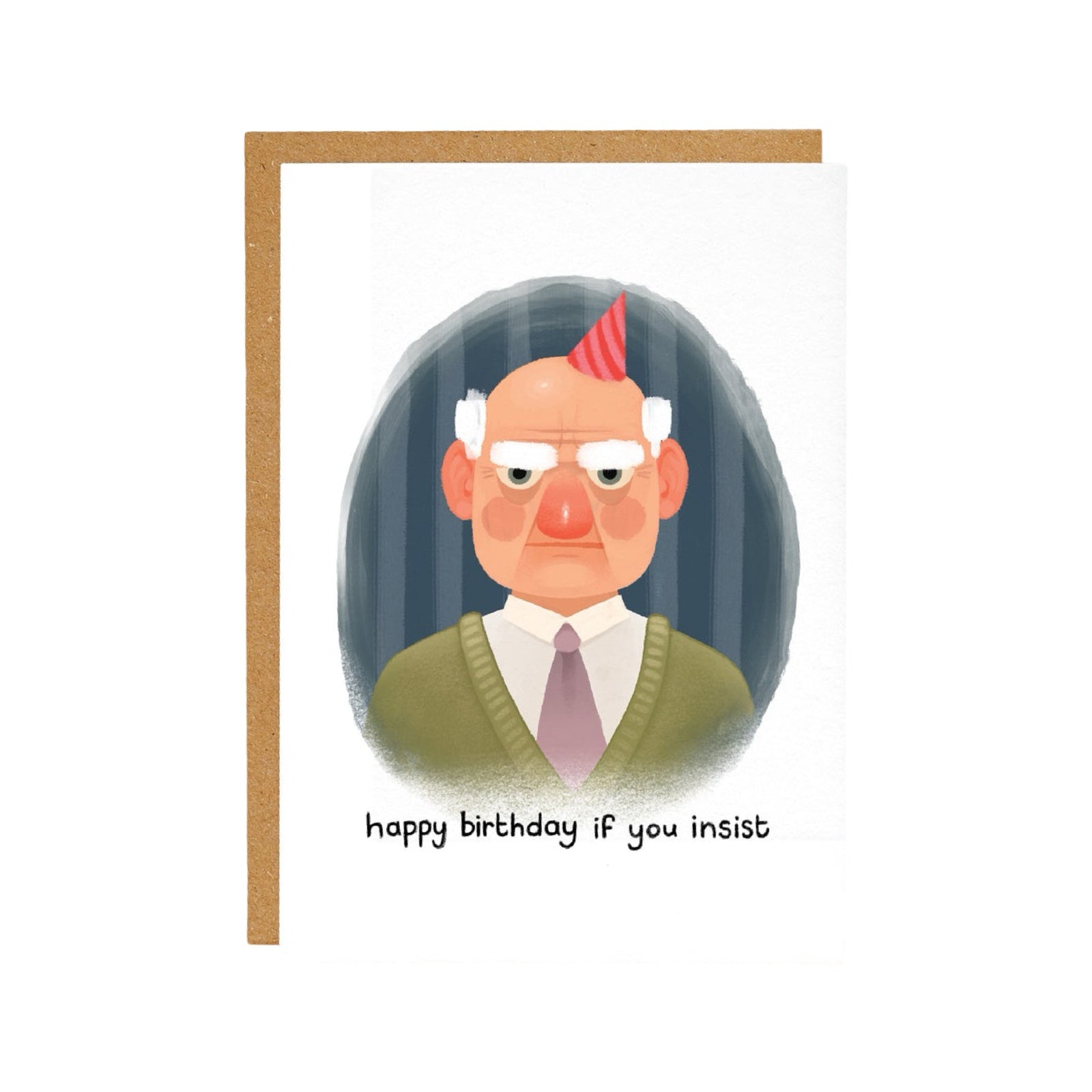A brilliant card for the fun-loving man in your life! This card features an unimpressed older-looking balding man wearing a red party hat and the text "Happy Birthday if you insist". 