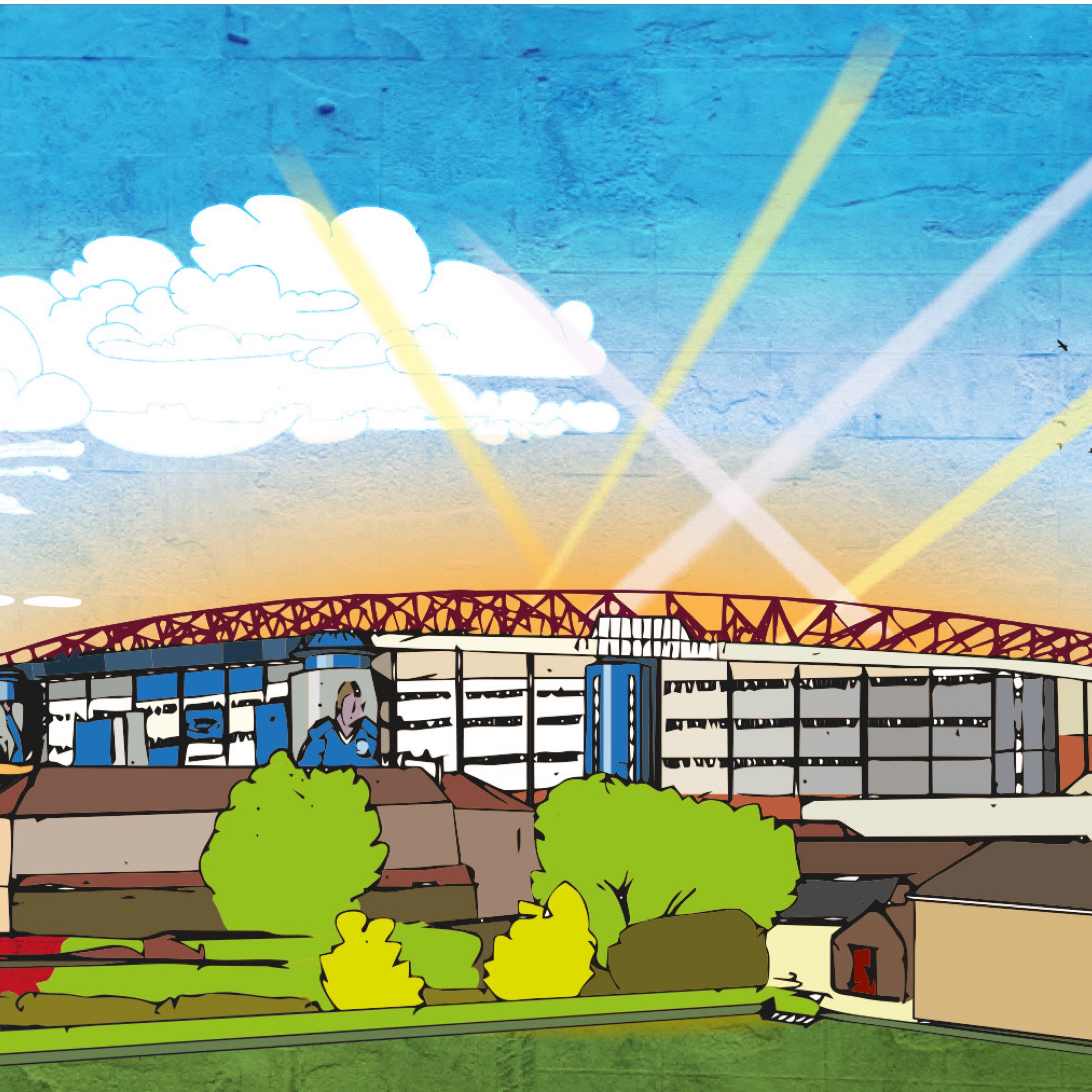This is a panoramic print in a 20x10inch Mount illustrating the Hampden Park, the home of the Scottish national football team.