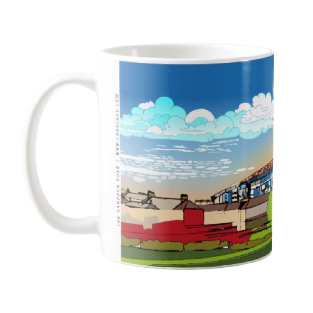 Mug featuring a panoramic artwork of Scotland's famous Hampden Park Stadium, home of Scottish football